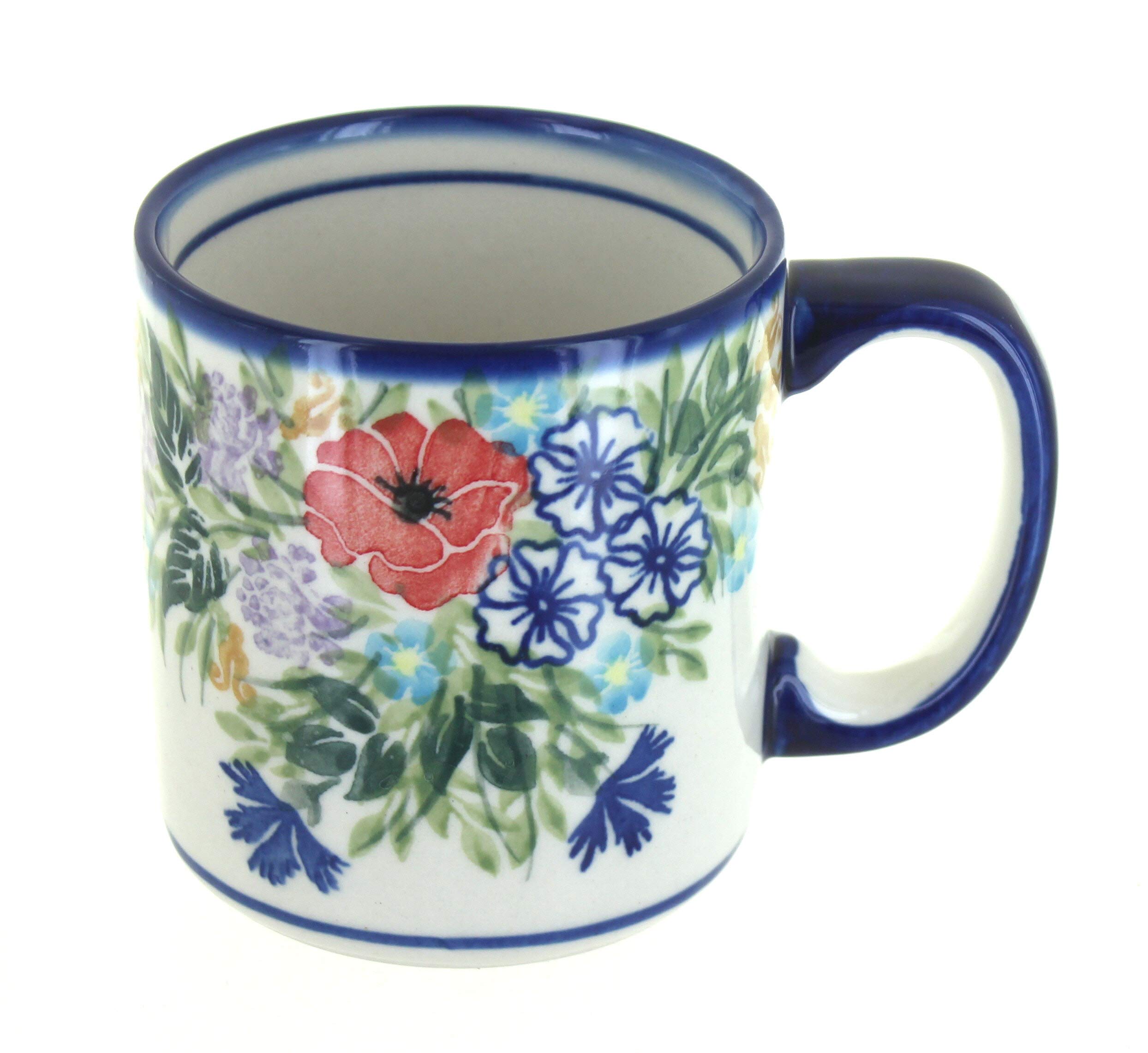 Handmade Blue Rose Polish Pottery Coffee Mug - Elegant Summer Garden Design for Tea, Coffee & Hot Beverages - Perfect for Home, Office & Gifts