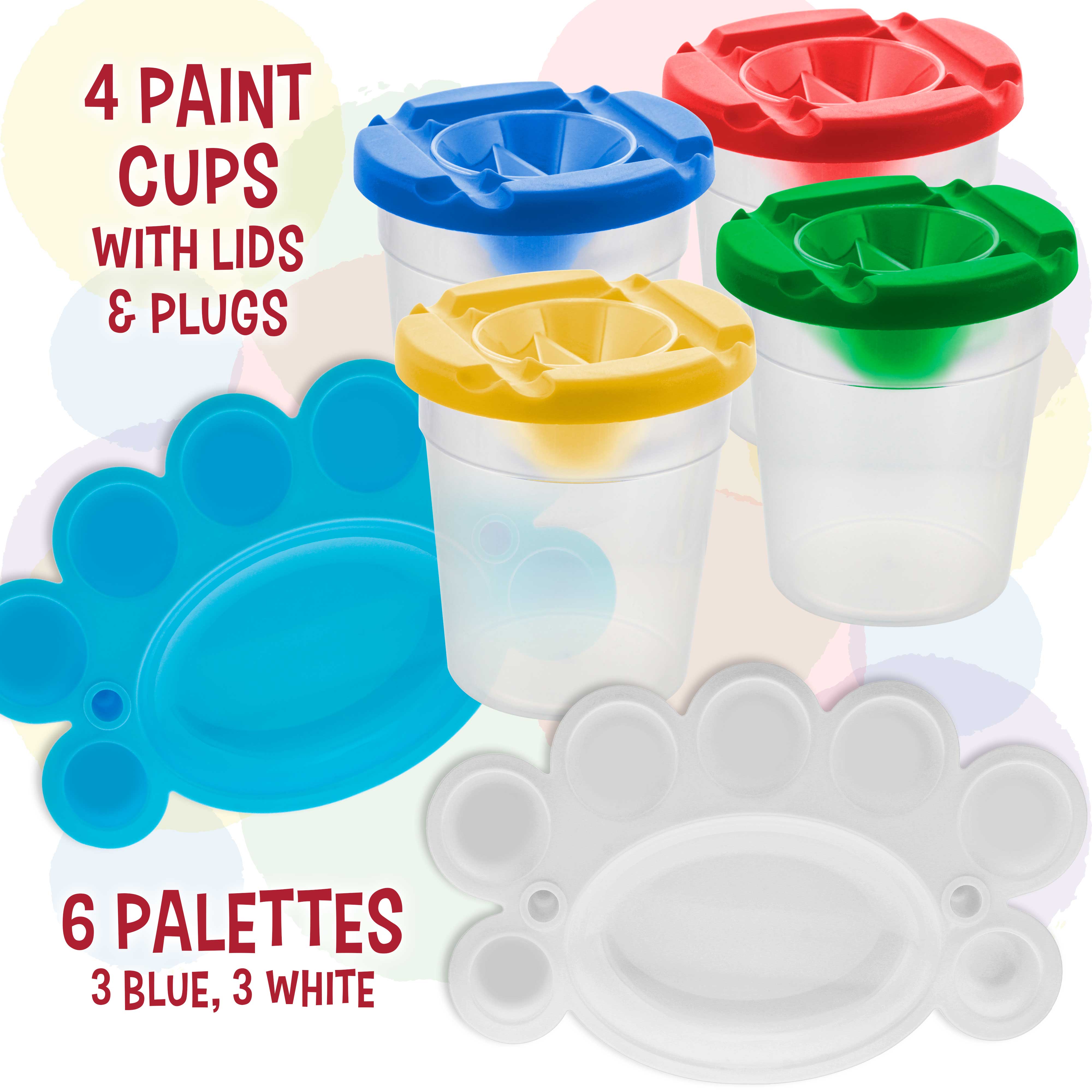 U.S. Art Supply 40-Piece Kids Painting Set with 25 Brushes, 4 No-Spill Paint Cups, 6 Palettes, 2 Aprons & 3 Cloths - Perfect for Children's Art Projects, Classroom Activities & DIY Crafts