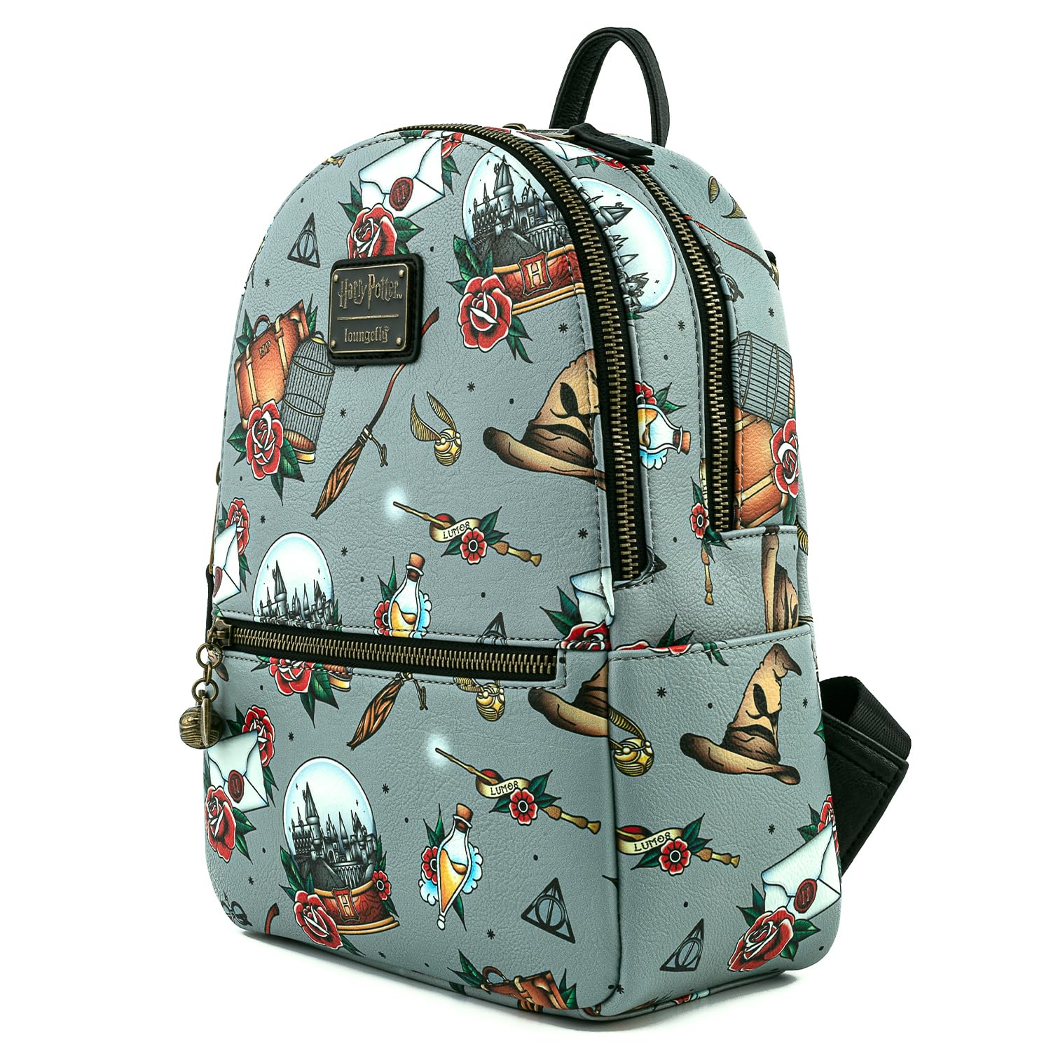 Loungefly Harry Potter Tattoo Print Women's Double Strap Shoulder Bag Purse - Stylish Wizarding World Accessory for Cosplay, Comic Con & Everyday Use