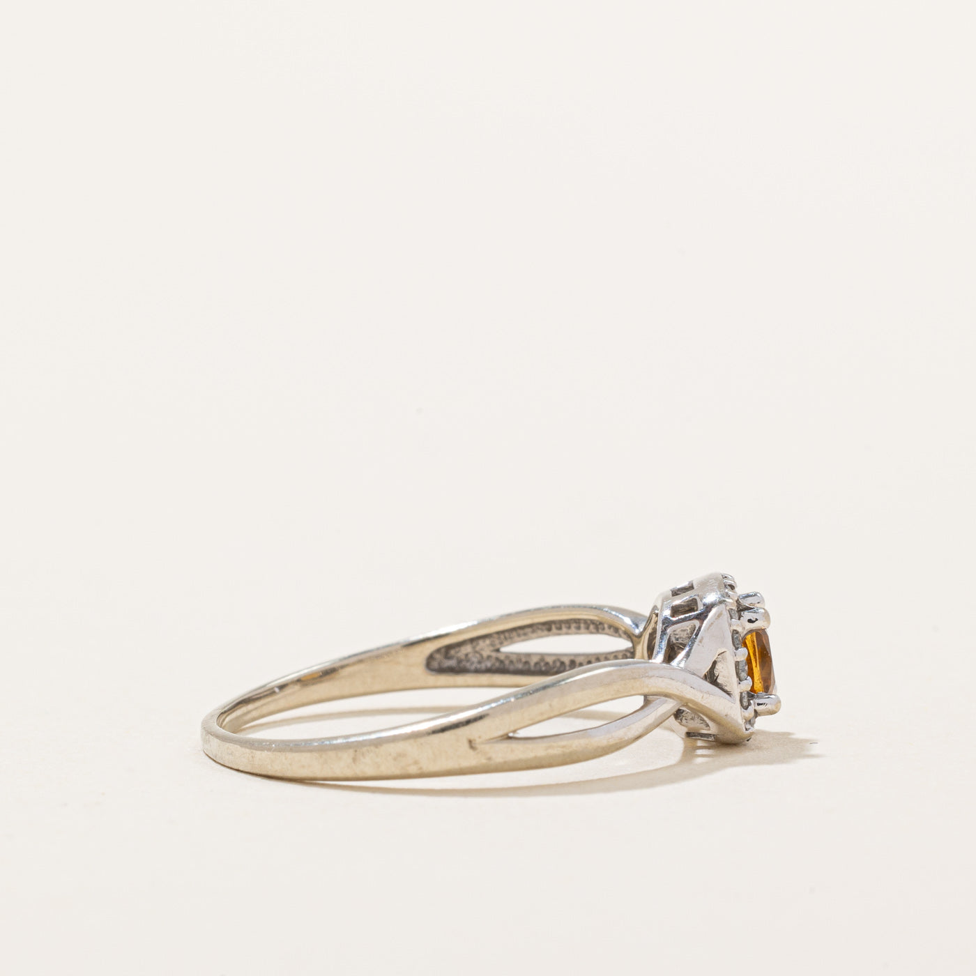 Exquisite Citrine & Diamond Halo Ring | 0.30ct Natural Citrine & 0.08ctw Diamond Accents | Size 7.5 | Elegant Engagement, Anniversary & Gift Jewelry for Women