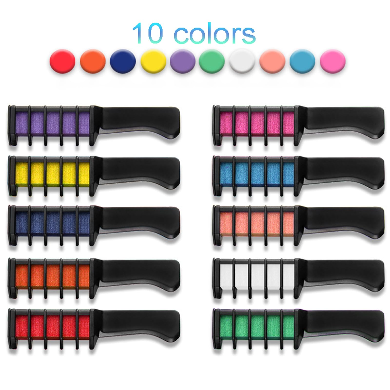 Vibrant Hair Chalk Comb - 10 Washable Temporary Hair Colors for Girls, Kids & Teens | Perfect for Parties, Birthdays, DIY Styling, Cosplay & Halloween Costumes | Safe, Non-Toxic & Easy to Apply Hair Dye