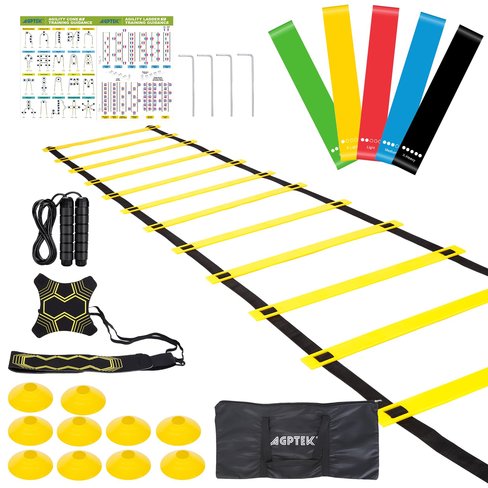 AGPTEK Agility Training Equipment Set - Speed Ladder, Soccer Cones, Jump Rope & Resistance Bands for Quick Footwork & Fitness Boost | Perfect for Soccer Drills, Football Training, HIIT Workouts & Home Exercise