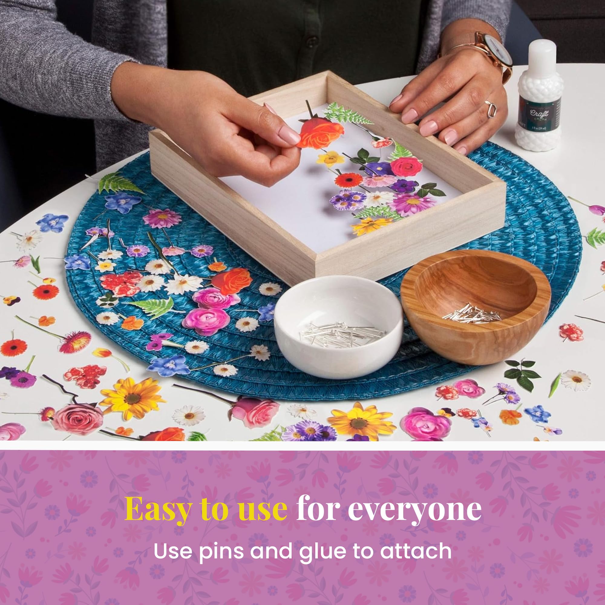 DIY Flower Craft Kit for Teens & Adults - Create Stunning Paper Flower Wall Art & Faux Flower Terrarium - Includes Precut Paper Flowers & Glue - Perfect for Home Decor, Gift Giving & Creative Relaxation