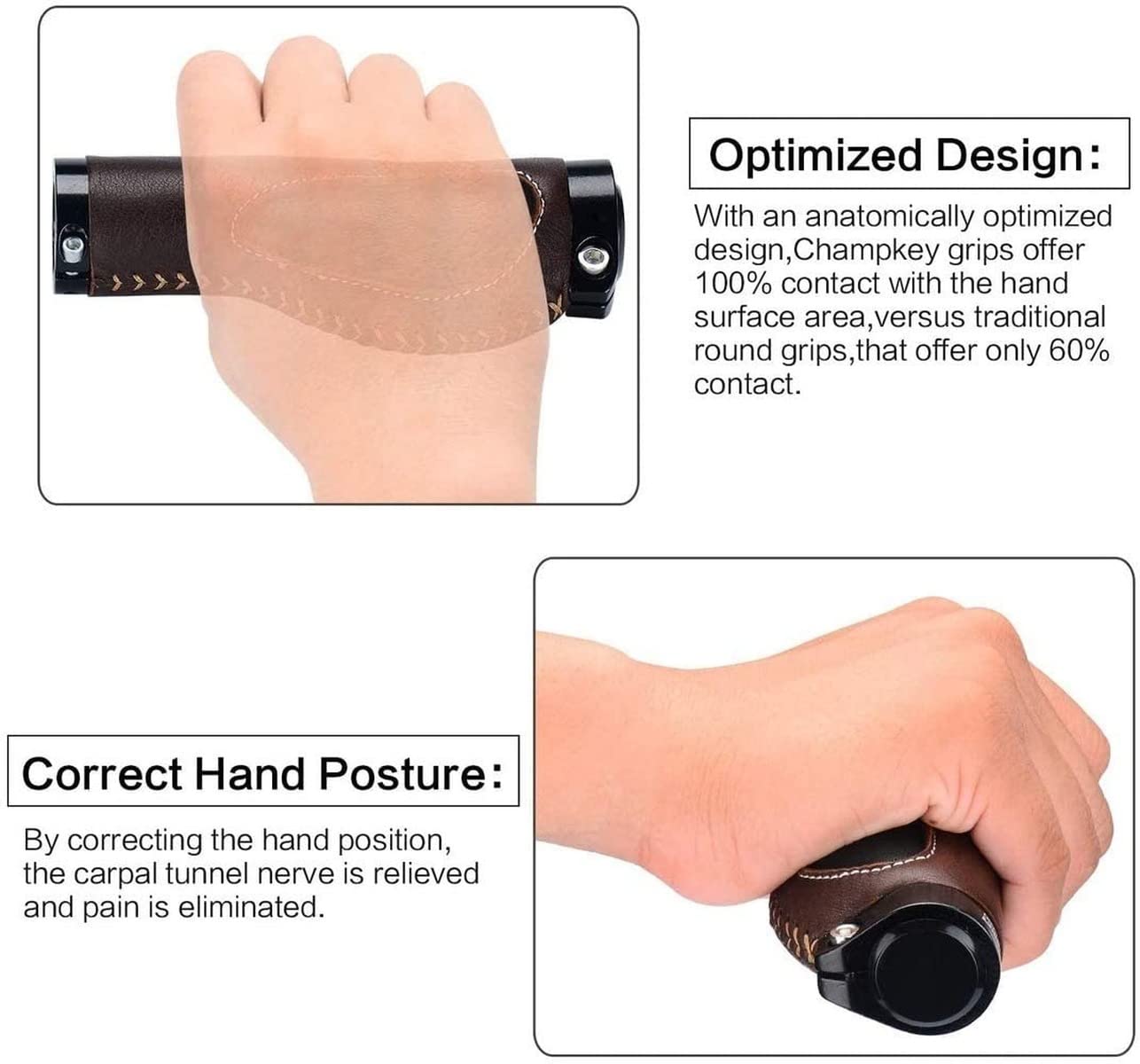 Premium Leather Ergonomic Lock-on Bike Grips for MTB & Mountain Bikes - Comfortable Handlebar Grips for Long Rides & Off-Road Cycling