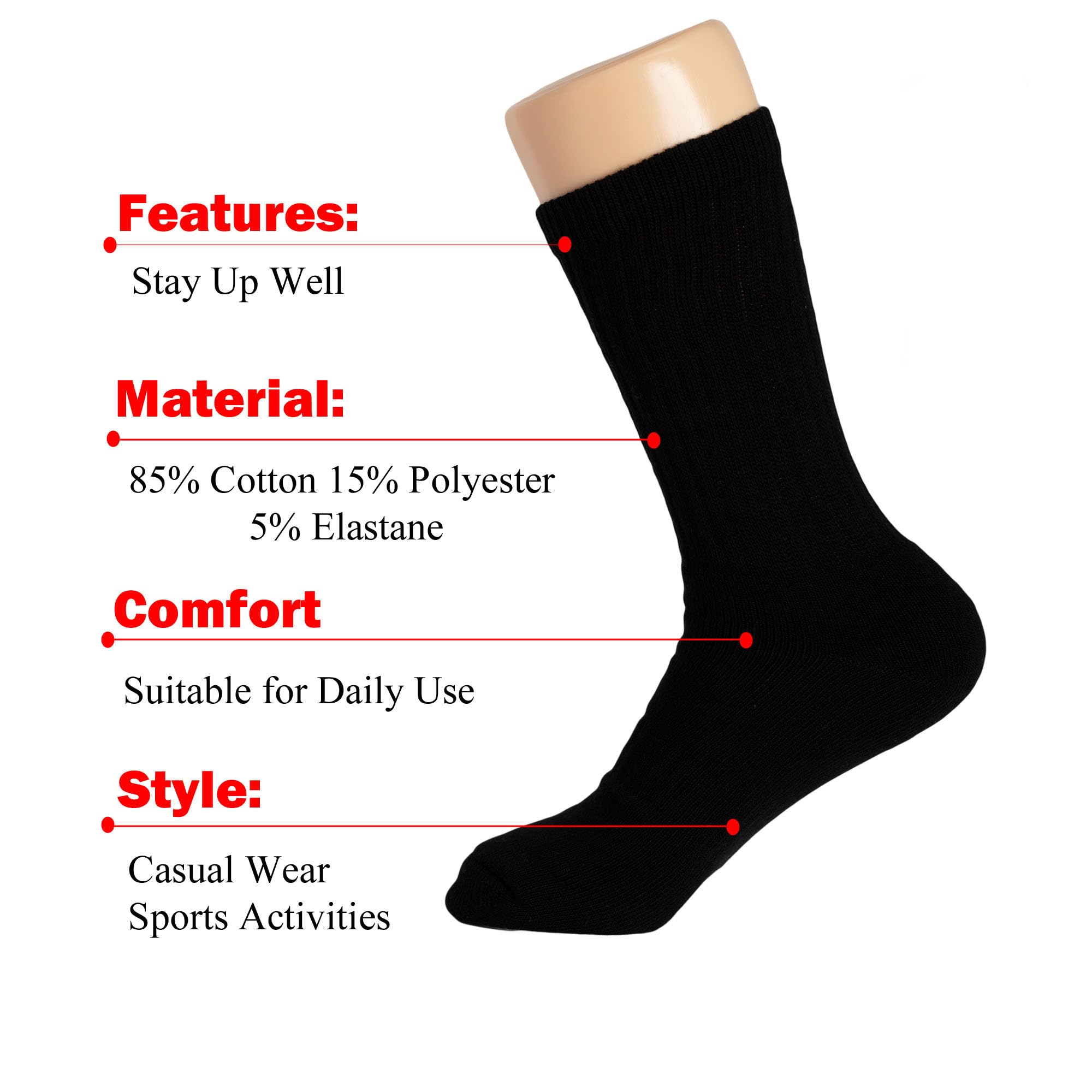 Premium American-Made Cotton Cushion Crew Socks for Men - Breathable Athletic Sports Socks for Running, Hiking & Workout - Comfortable Everyday Casual Wear