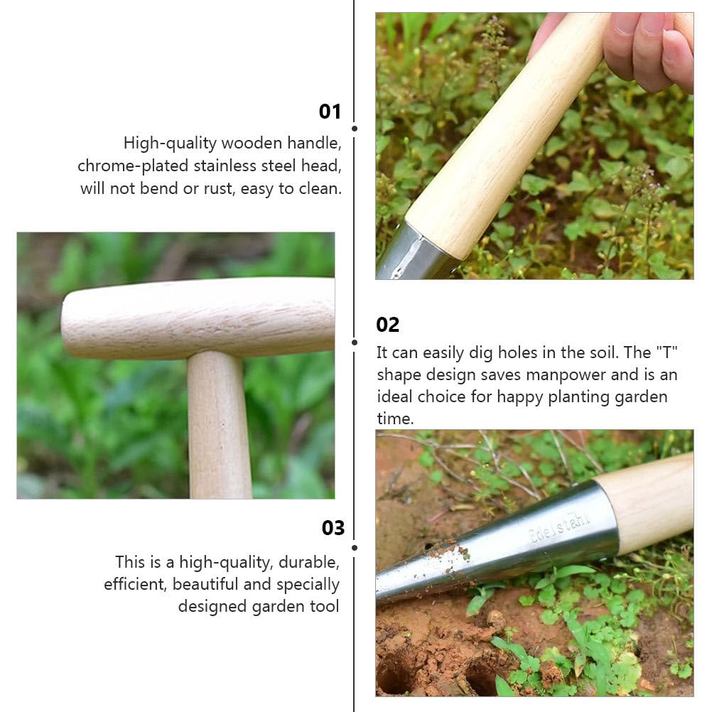 2 Pack Wooden Hand Gardening Tools Set - Stainless Steel Planting Digger & Soil Puncher for Bulbs, Flowers, and Plants | Perfect for Home Garden, Landscaping, and Outdoor Planting