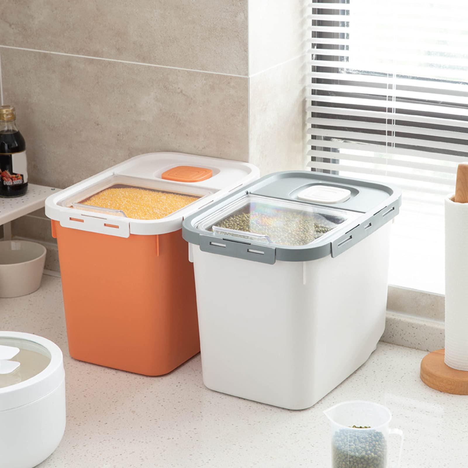 22lbs Airtight Food Storage Container with Wheels - BPA Free Plastic Cereal & Dry Food Organizer for Rice, Dog Food, Cat Food, Pet Food - Ideal for Kitchen Pantry & Pet Food Storage (Orange)