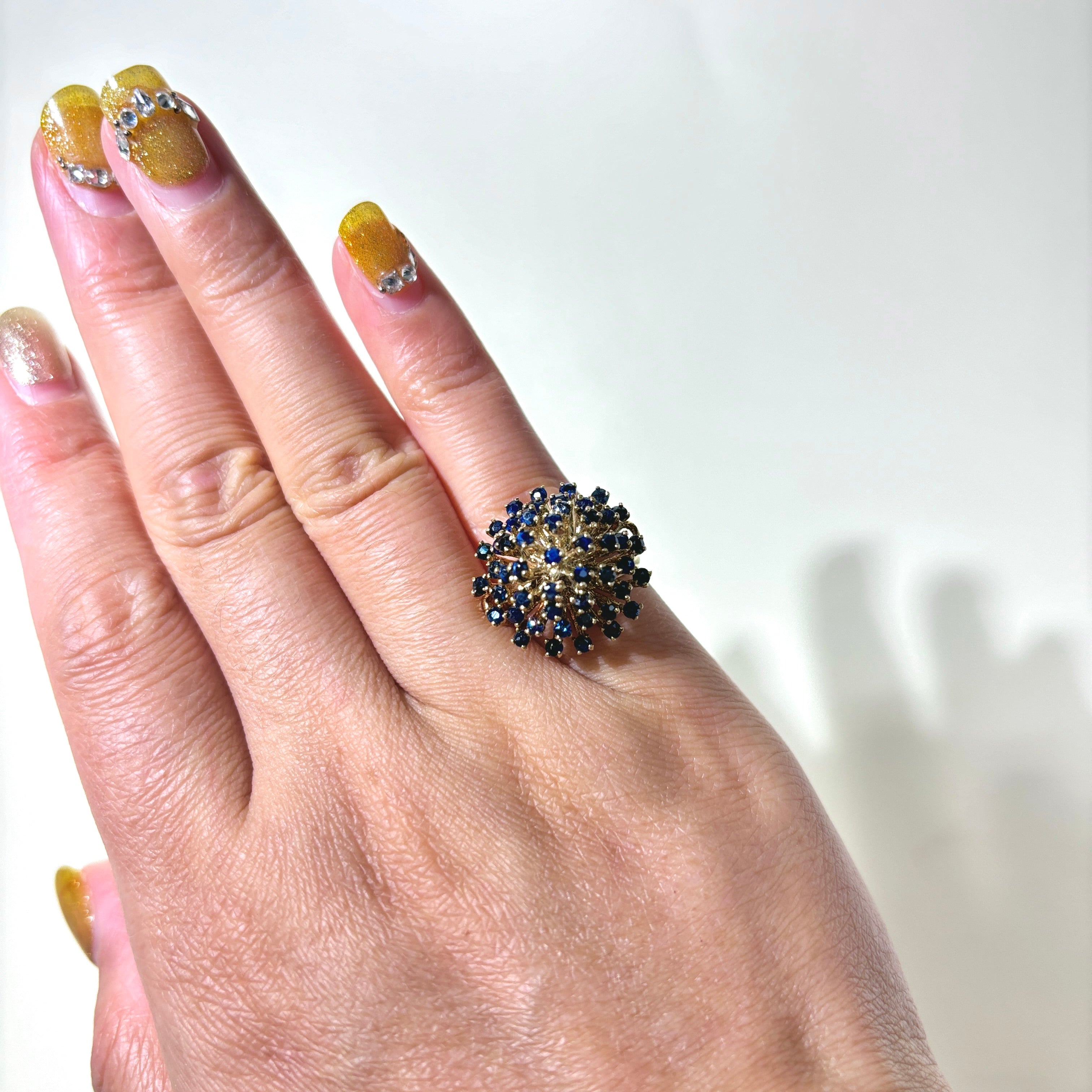 14K Gold Sapphire Cluster Cocktail Ring - Size 4.5 | Elegant Statement Jewelry for Women | Perfect for Parties, Weddings & Special Occasions