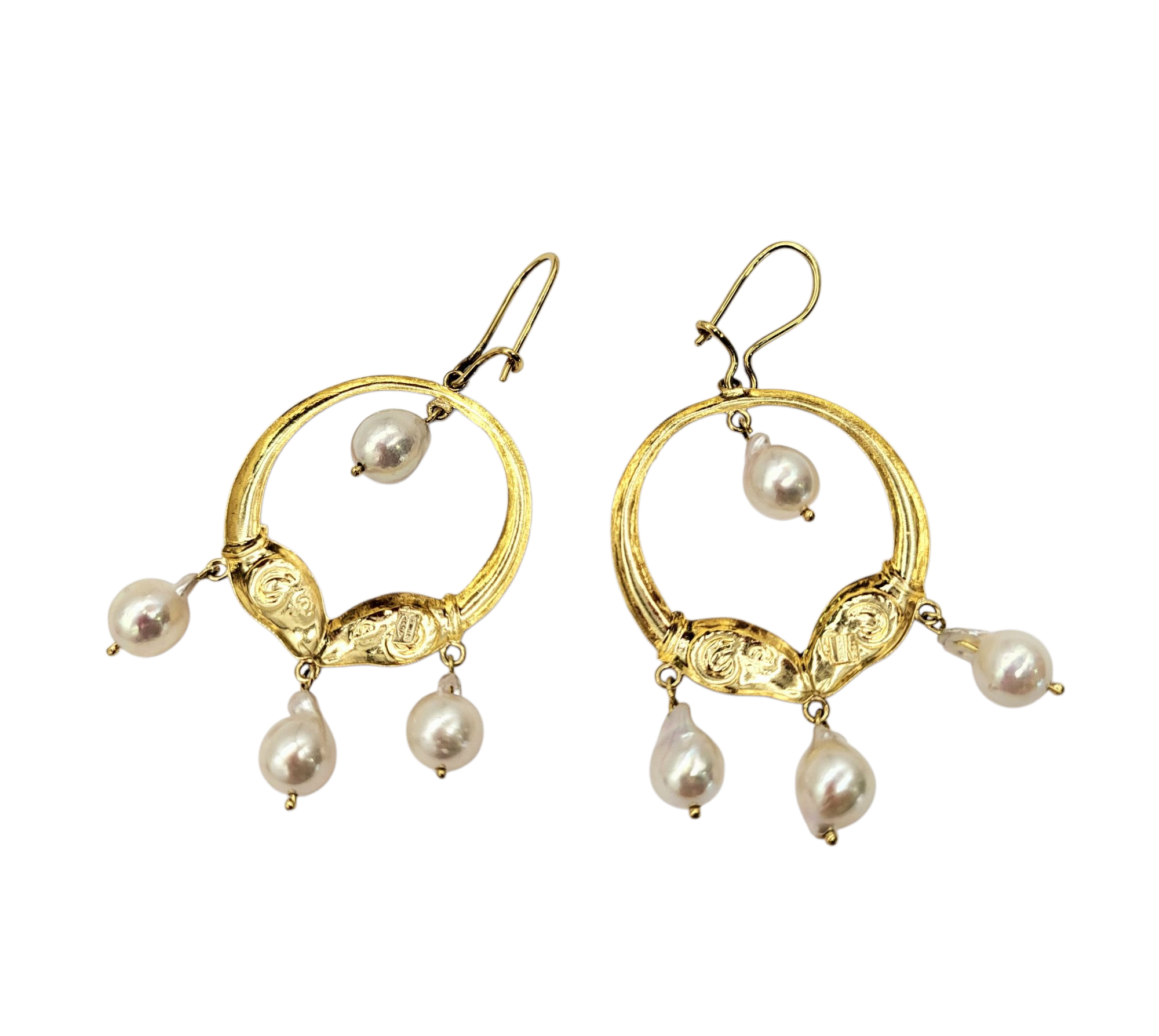 18K Gold Pearl Dangle Hoop Earrings for Women - Elegant Drop Pearl Jewelry for Party, Wedding & Special Occasions