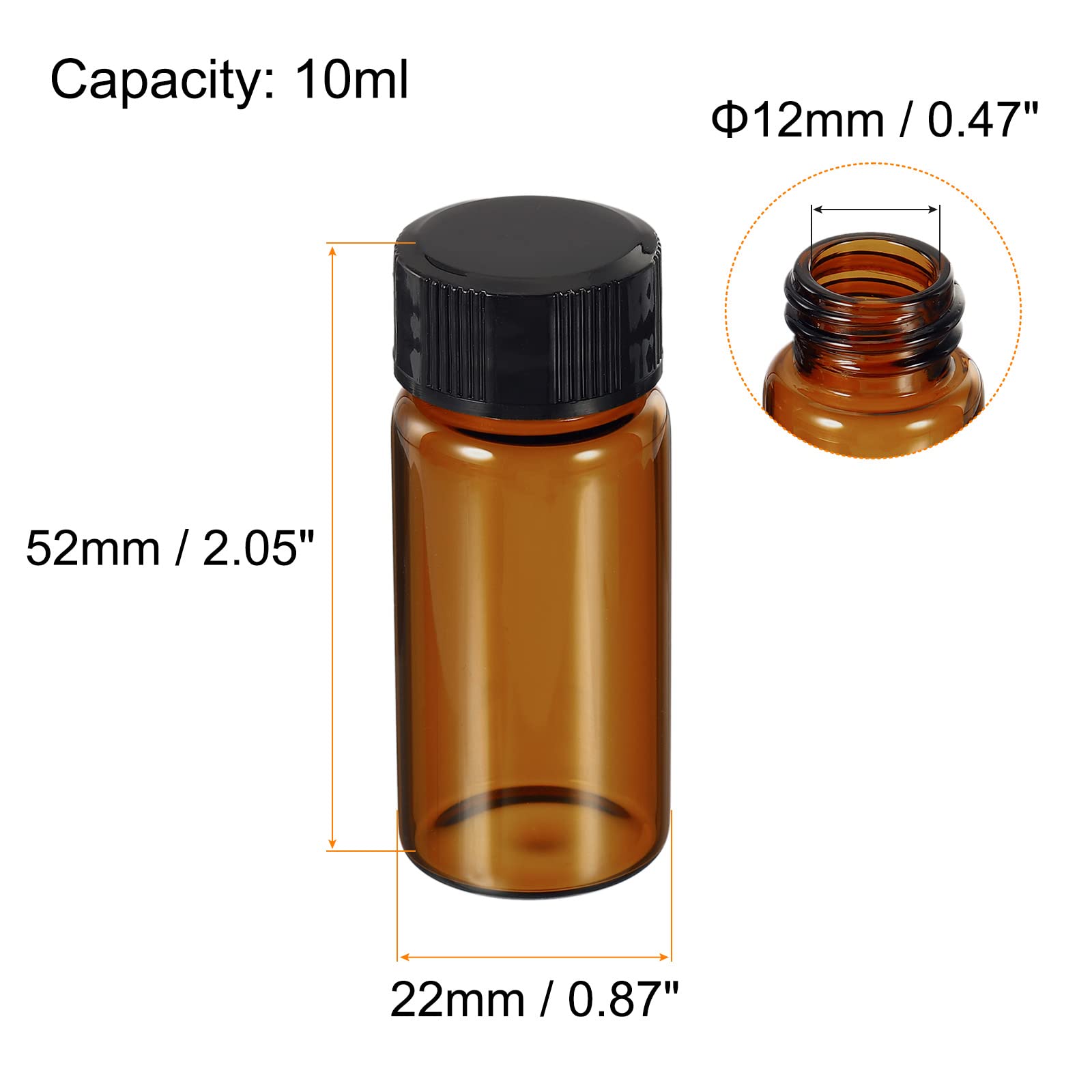 PATIKIL 10mL Reagent Media Bottles - 12 Pack Round Glass Storage Bottles with Plastic Screw Caps for Lab & Home Use - Ideal for Chemical Storage, DIY Projects & Scientific Experiments (Brown)