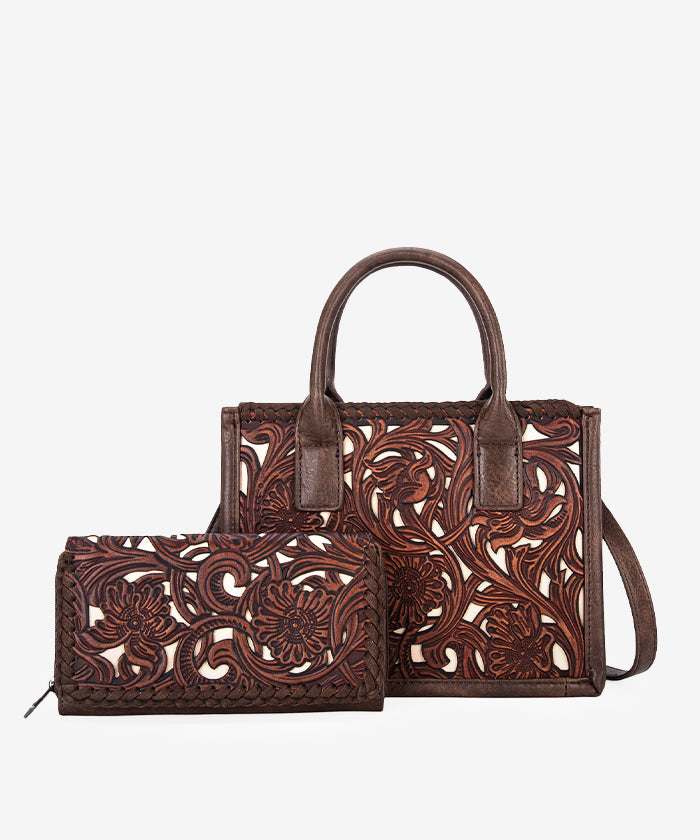 Trinity Ranch Genuine Leather Tooled Tote Bag - Western Style Handbag for Women, Perfect for Work, Travel and Everyday Use