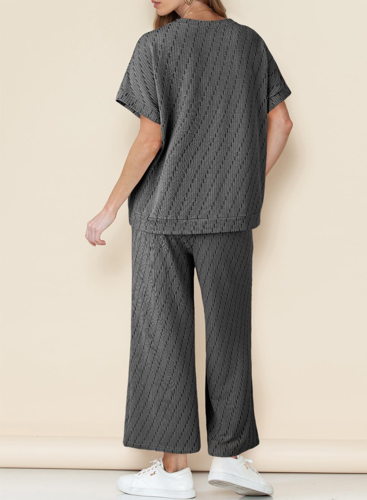 Dokotoo Women's 2-Piece Casual Outfit - Short Sleeve Summer Top & High Waist Wide Leg Pants Lounge Set | Comfortable Loungewear for Home, Travel & Vacation