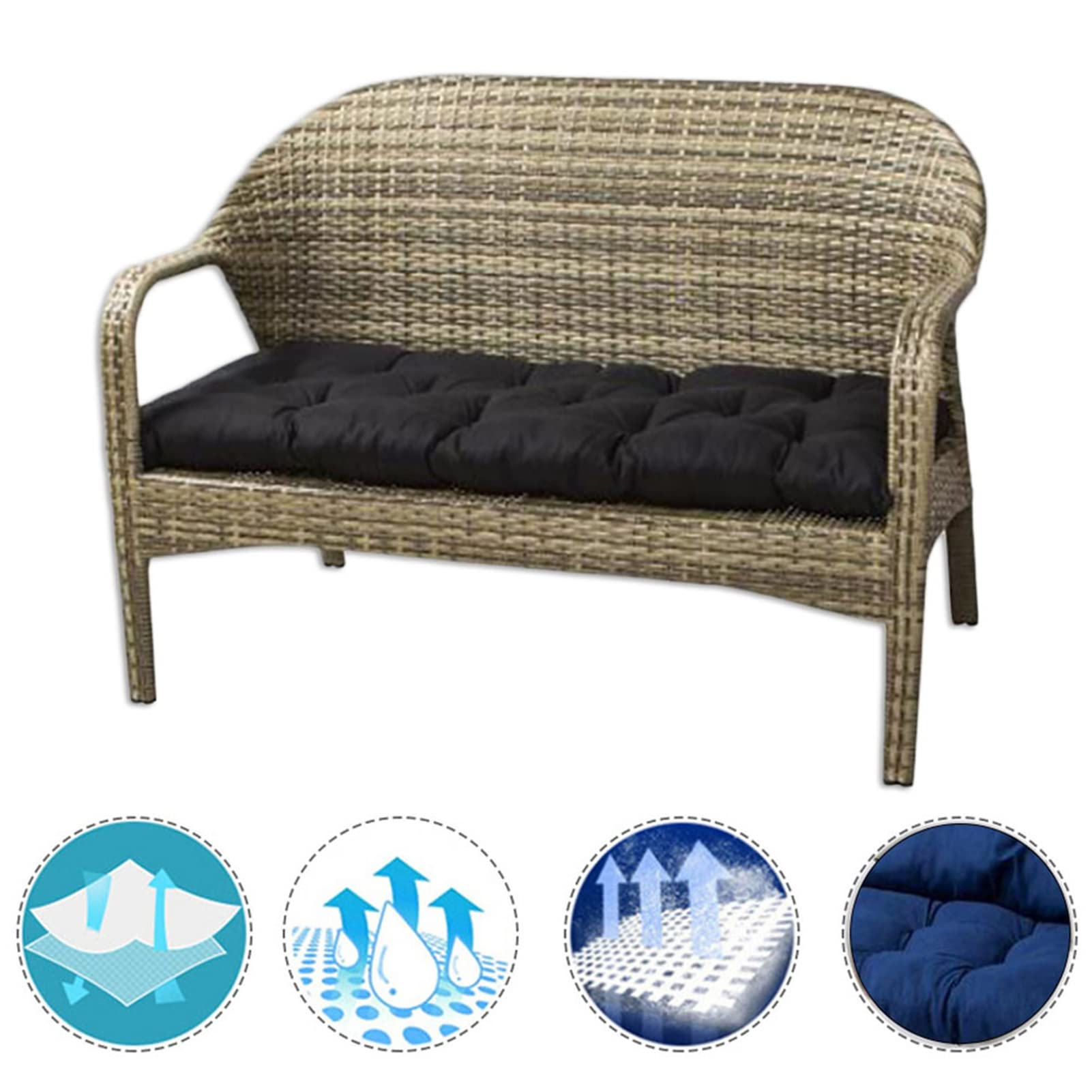 Waterproof Outdoor Bench Cushion 120x50cm - Thickened Patio Seat Pad for Garden, Rocking Chairs & Loungers - Light Blue (Ideal for Backyard, Deck & Poolside Relaxation)