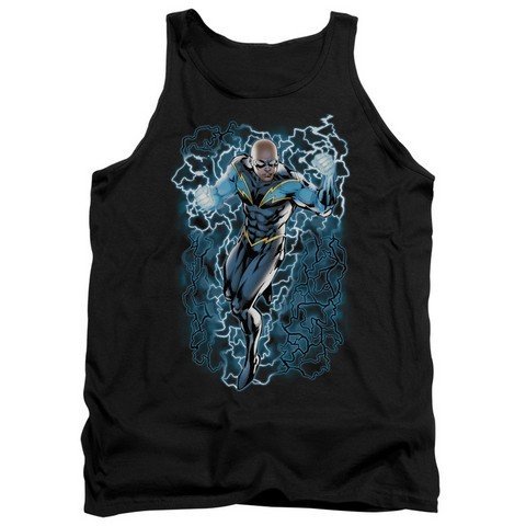 Trevco JLA-Black Lightning Bolts Adult Tank Top for Men & Women - Comfortable Black Muscle Tee - Small Size - Perfect for Cosplay, Comic Con & Superhero Fans