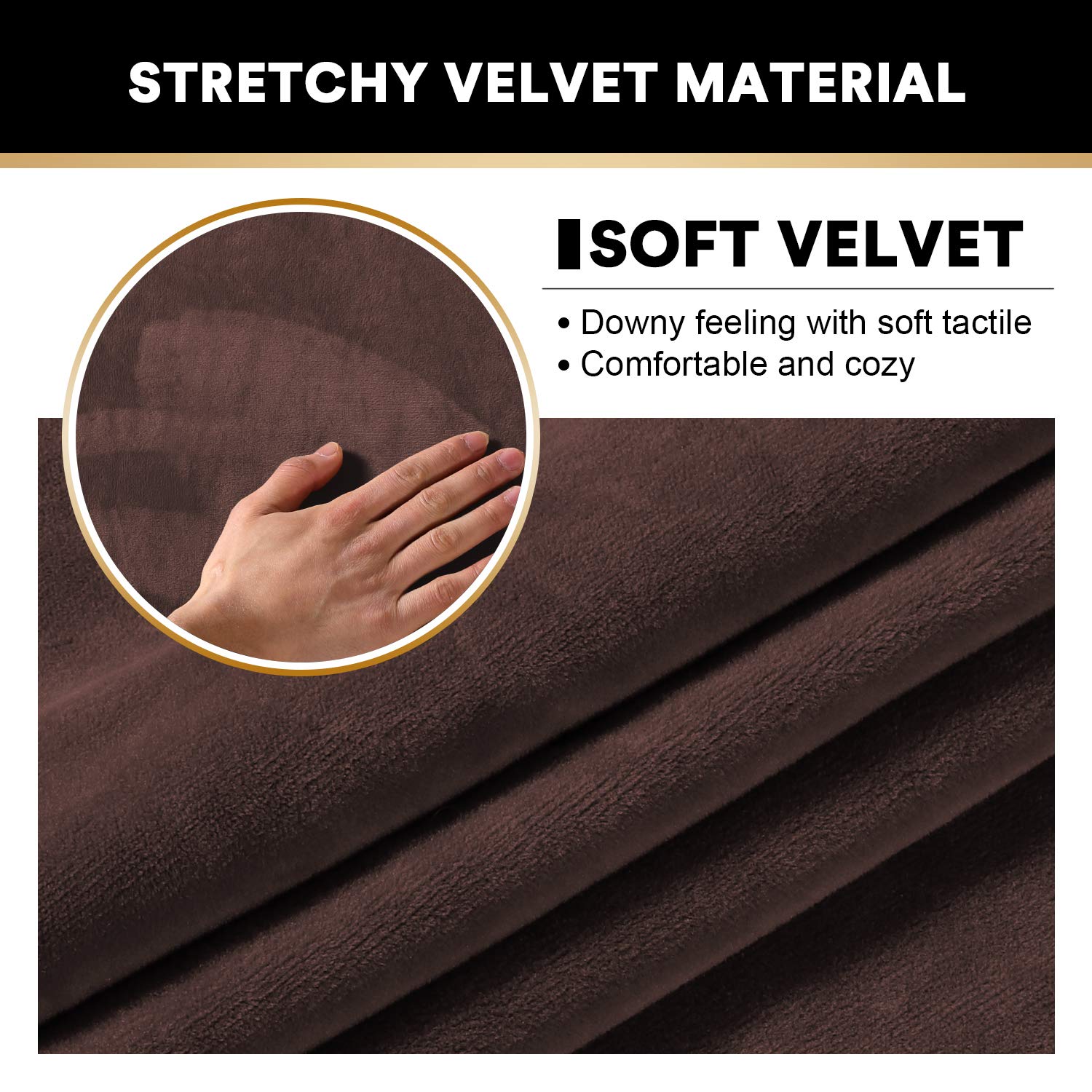 PrinceDeco 2 Pack Thick Velvet Stretch Armrest Covers - Non-Slip Sofa & Chair Arm Protectors for Living Room, Office, Dorm - Soft Brown Fabric Covers for Furniture Protection & Style Upgrade