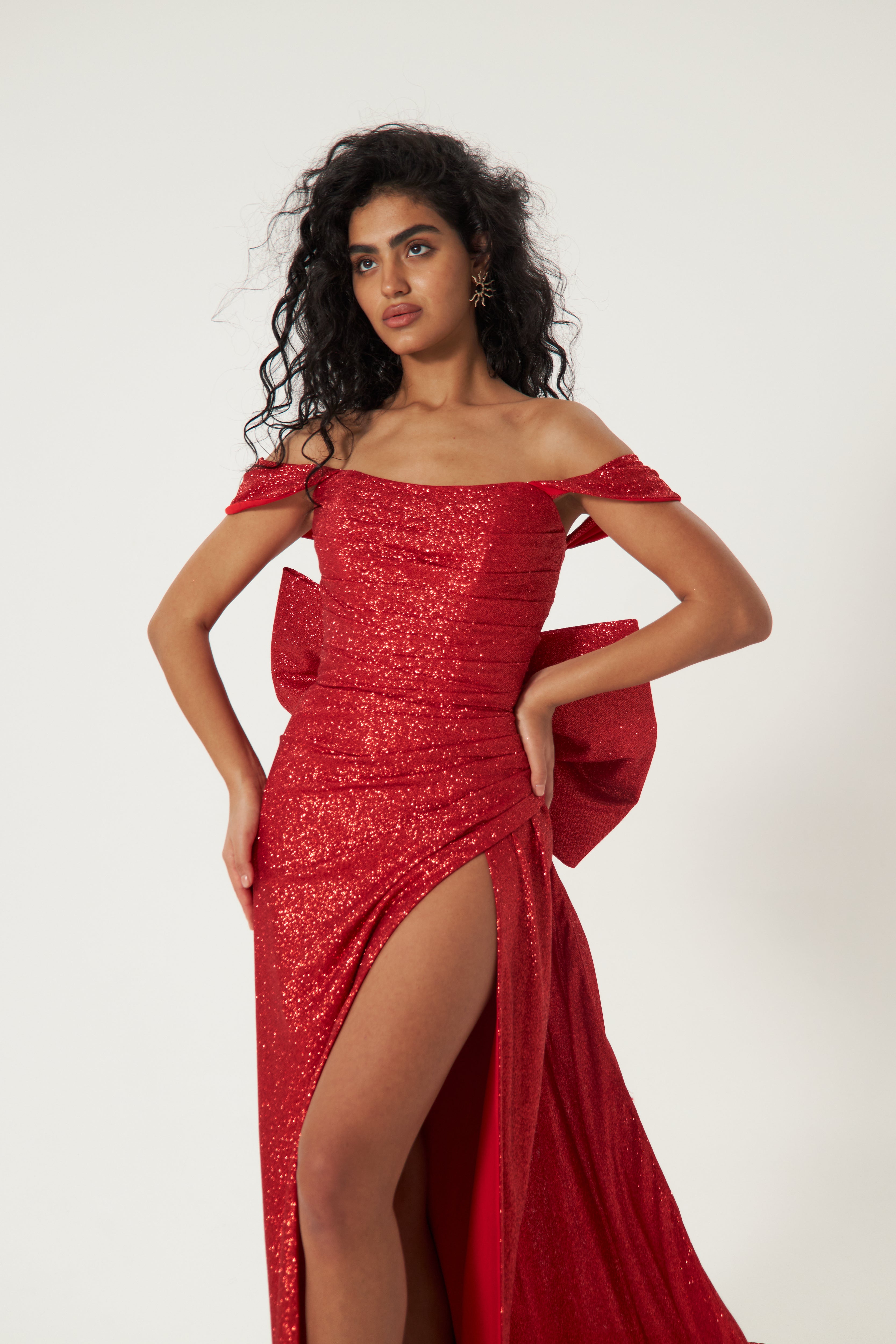 Lovisa Red Glitter Mermaid Evening Dress with Detachable Bow - Perfect for Prom, Gala & Formal Events