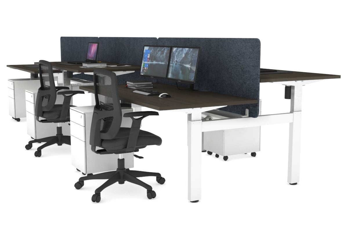 Adjustable 6-Person H Bench Workstation with White Frame - 1400L x 800W, Cable Management Scallop | Perfect for Office, Coworking Spaces & Home Offices