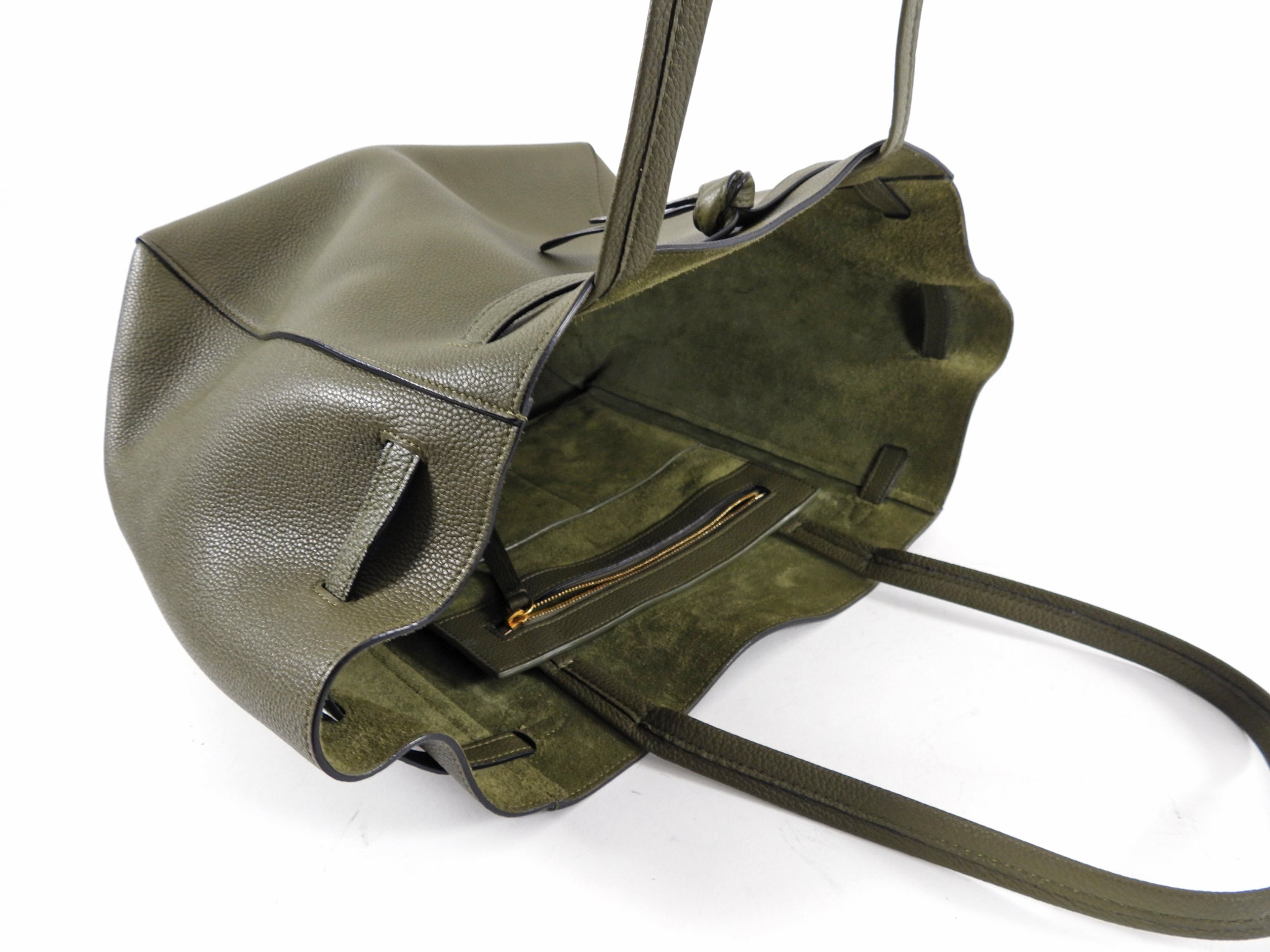 Celine Olive Green Leather Phantom Cabas Tote Bag for Women - Luxury Designer Handbag for Work, Travel & Everyday Use