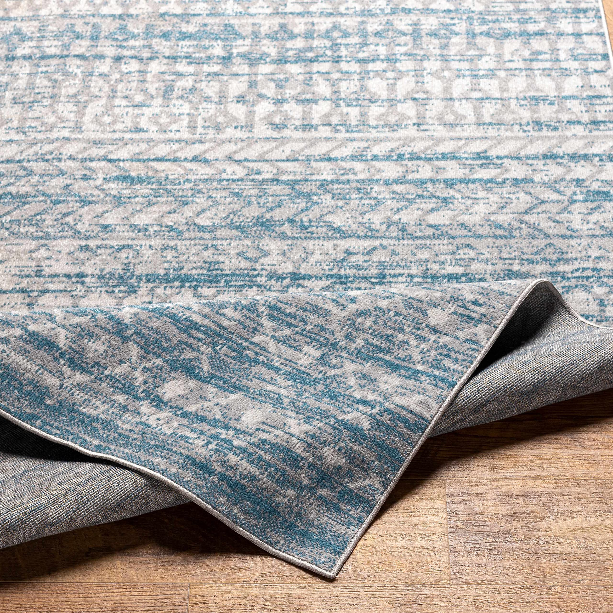Hauteloom Sison Washable Area Rug - Blue & Gray Round 6'7