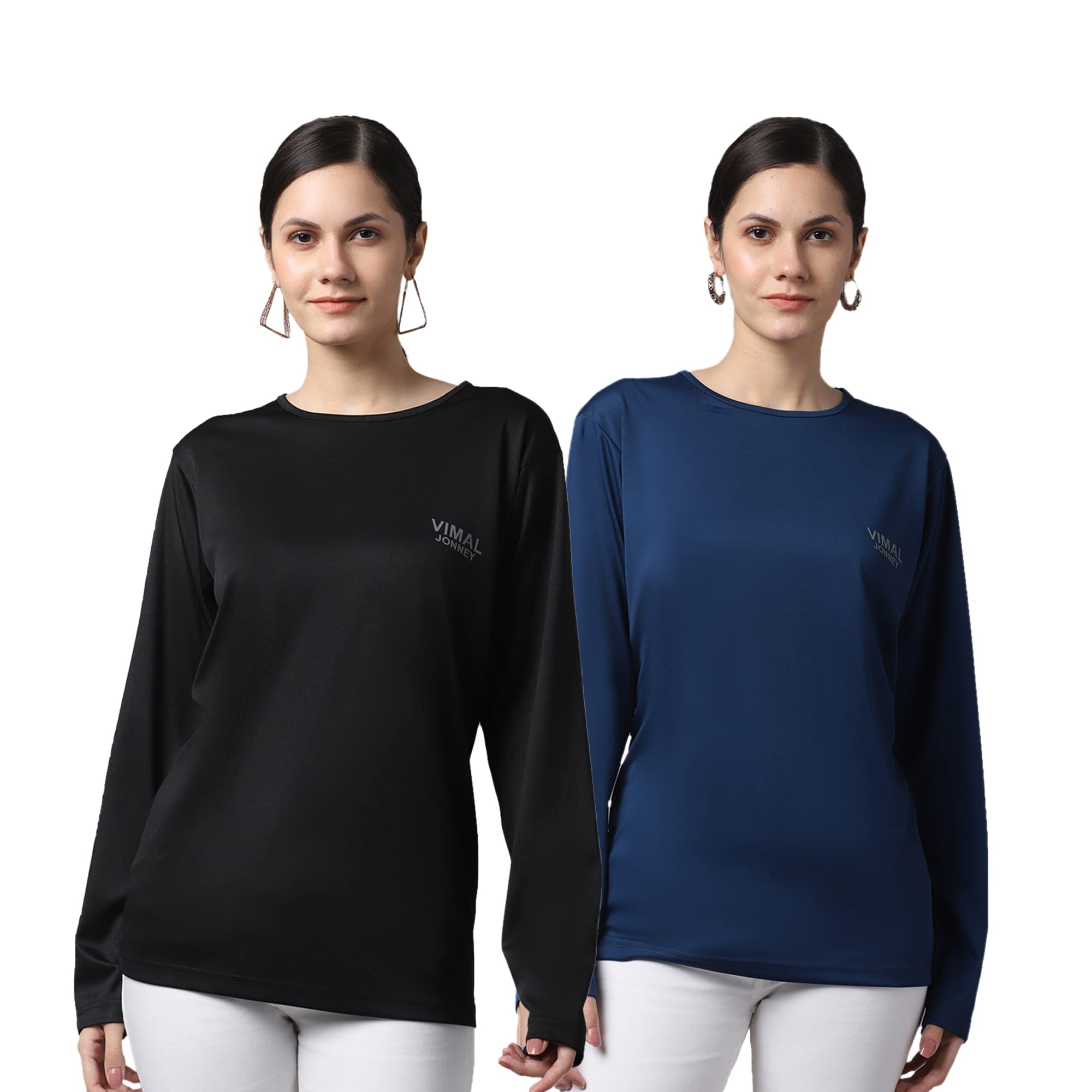 Mack JONNEY Women's Regular Fit Multicolor Long Sleeve T-Shirts (Pack of 2) - Soft Cotton Casual Top for Everyday Wear | Office, Outing & Layering Essential