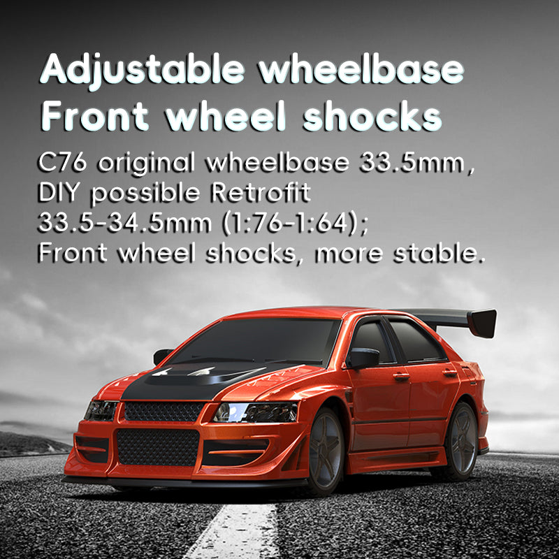 Turbo Racing C76 1/76 Scale Mini RC Drift Car with Adjustable Wheelbase & LED Lights - Classic Red | High-Speed Remote Control Toy for Kids & Adults, Perfect for Indoor Racing & Drifting Practice