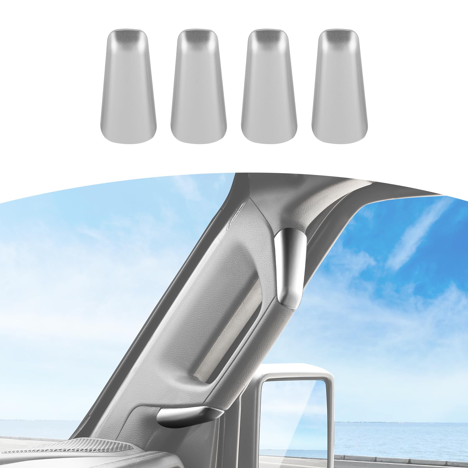 Jeep JL A Pillar Grab Handles Cover Trim - Silver Interior Accessories for Jeep Wrangler JL JLU & Gladiator JT 2 Door (2018-2023) | Durable Upgrade for Off-Roading & Daily Driving