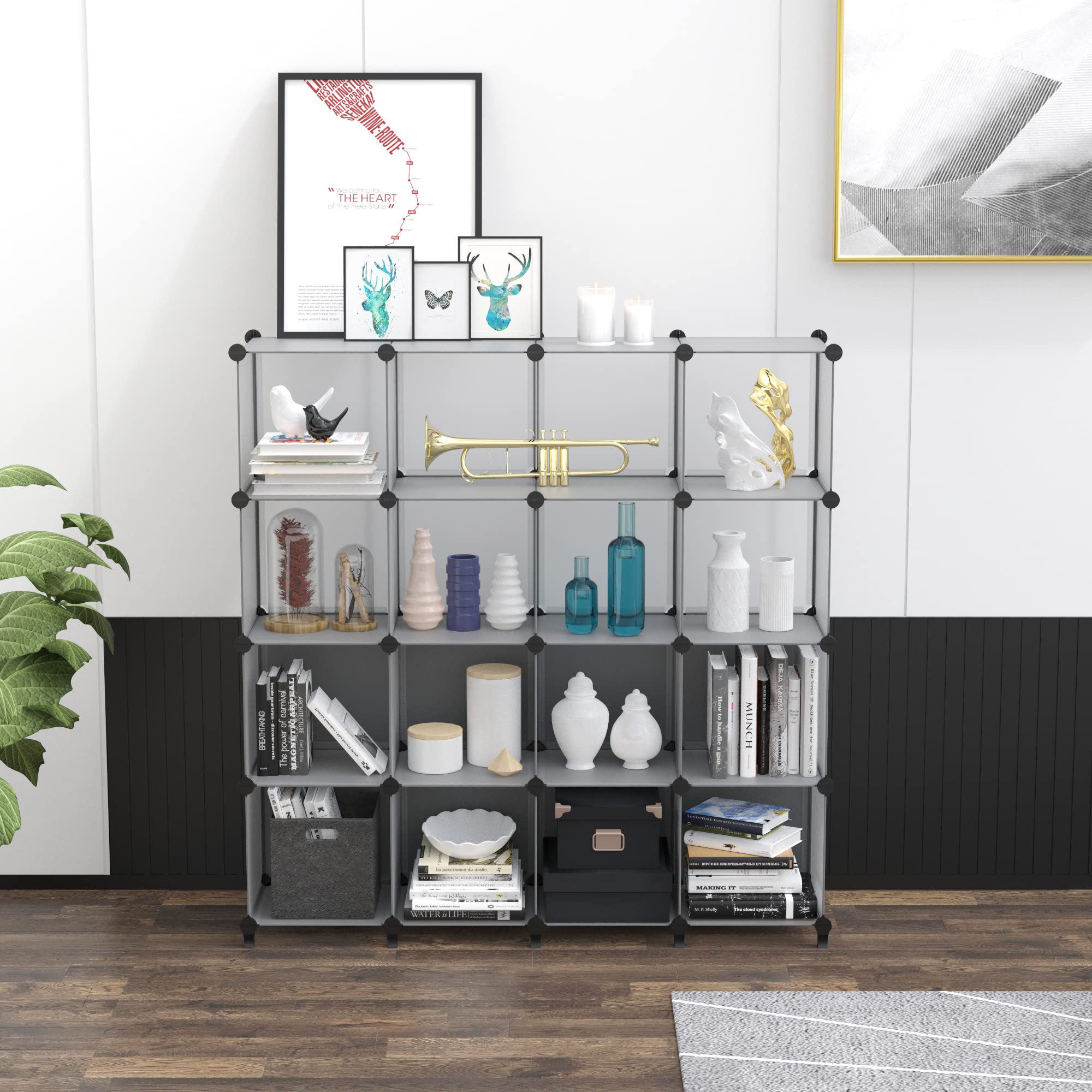 HOMIDEC 16-Cube Bookshelf - 47.2x11.8x47.2 Inch Cube Storage Organizer with Adjustable Shelves for Kids Books, Toys & Home Decor - Perfect for Bedroom, Living Room, Office & Study Room Organization