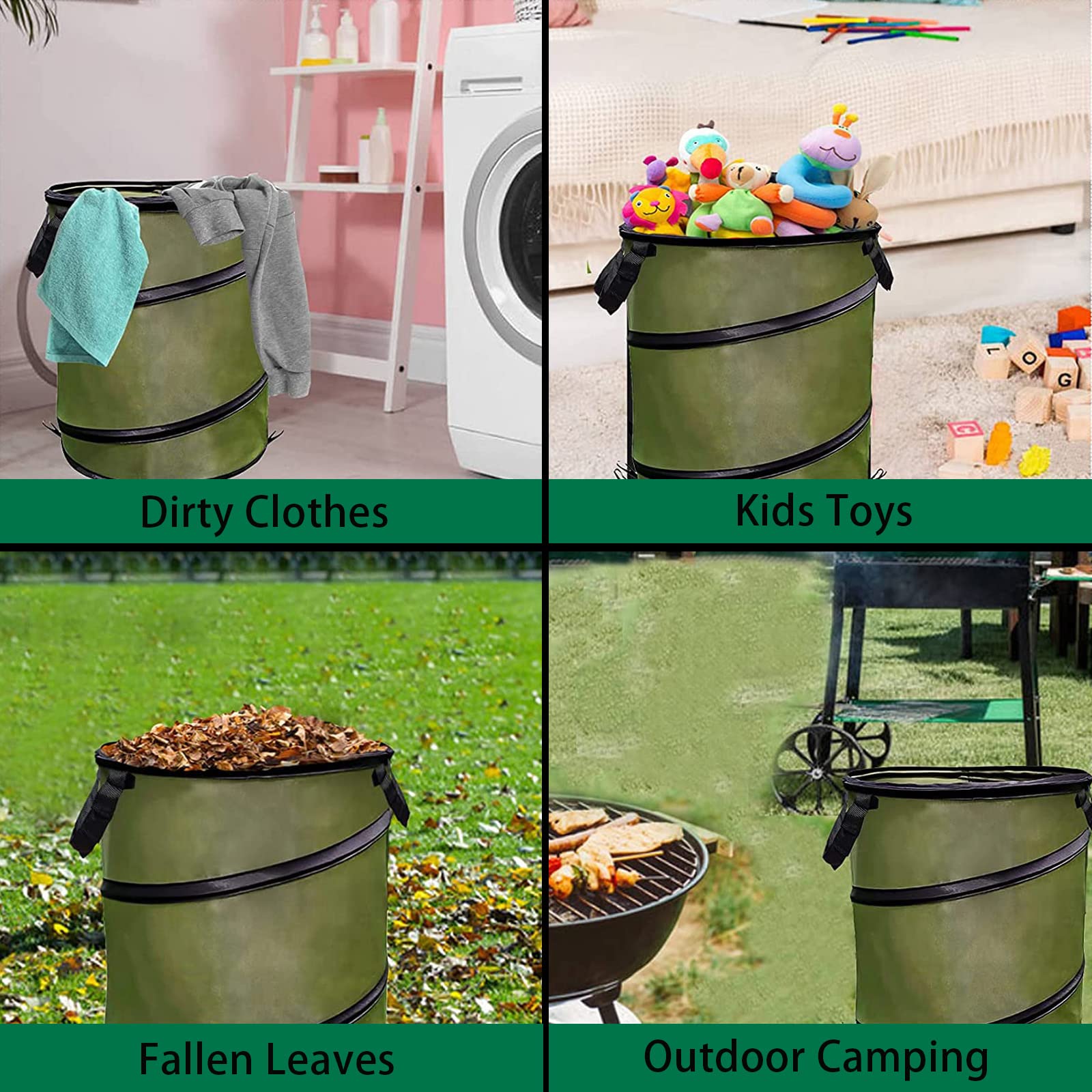 **10 Gallon Green Pop-Up Camping Trash Can - Foldable Reusable Outdoor Garbage Bin for Camping, Car, Garden & Yard Waste - Portable Recycling Bin for Picnics, Hiking & Road Trips**