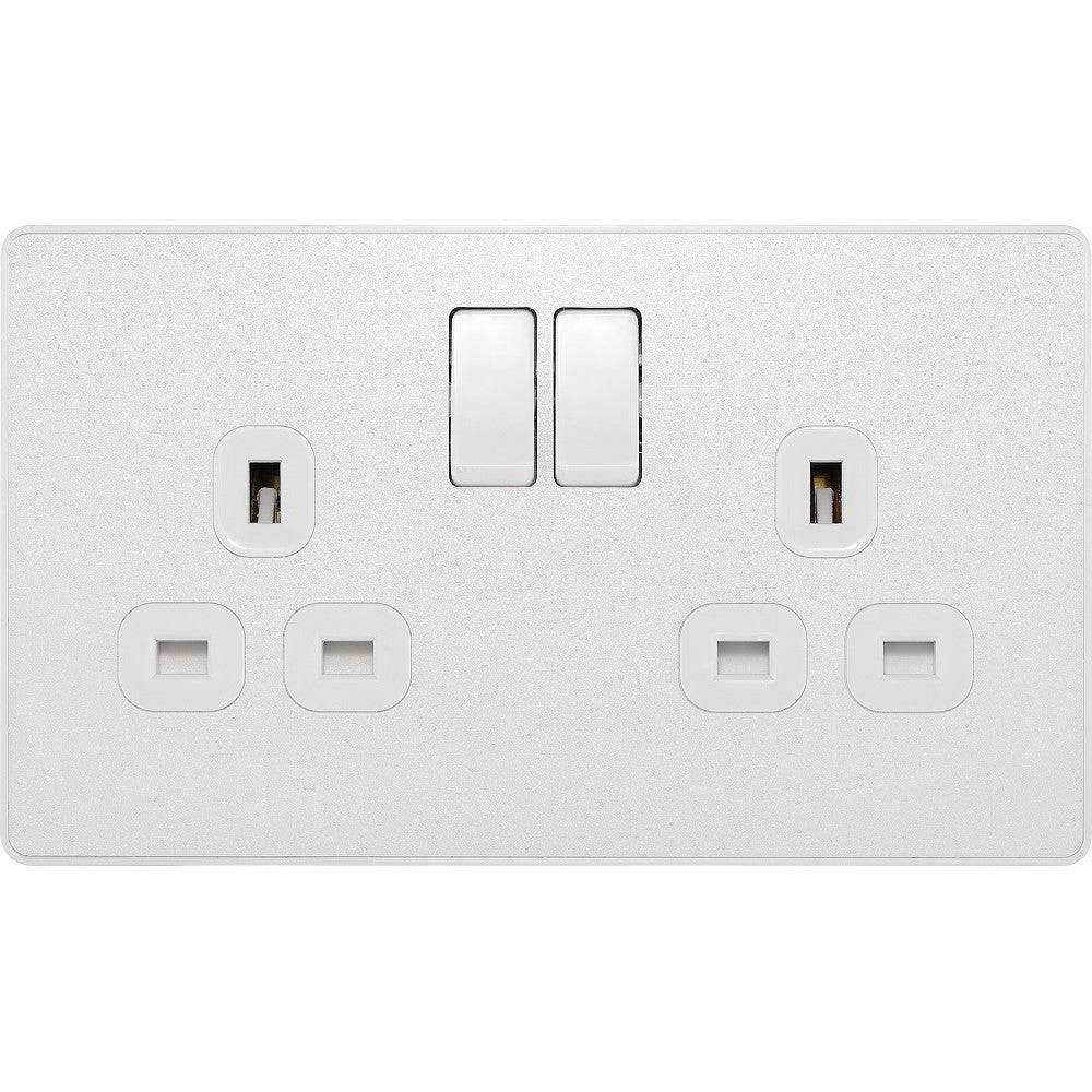 BG Evolve Pearl White 13A Double Socket PCDCL22W - Modern Electrical Outlet for Home & Office Use | Perfect for Living Rooms, Bedrooms and Workspaces