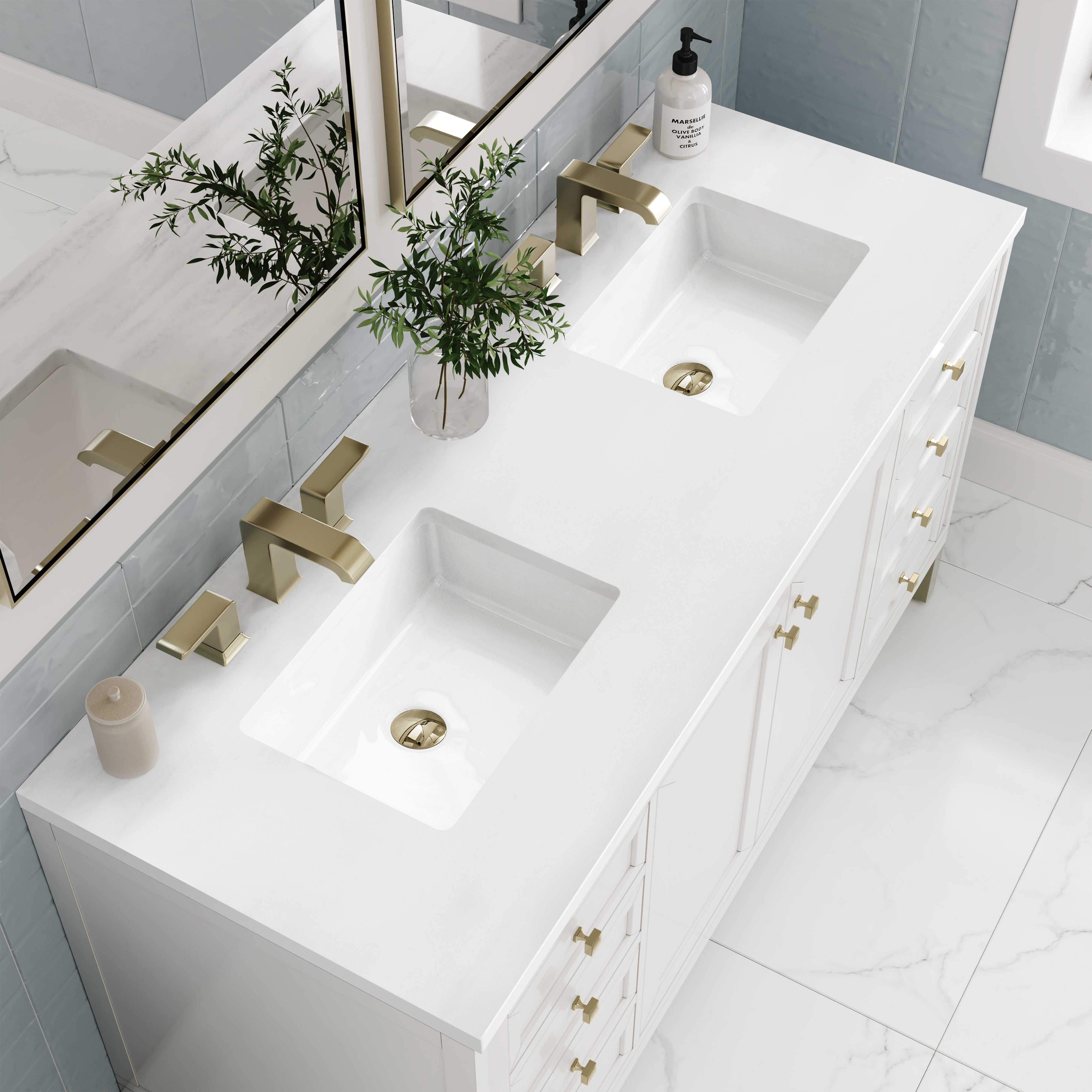 Chicago 60-Inch Double Bathroom Vanity with White Zeus Quartz Top - Glossy White Finish for Modern Bathrooms | Perfect for Master Bath, Guest Bath & Home Renovation