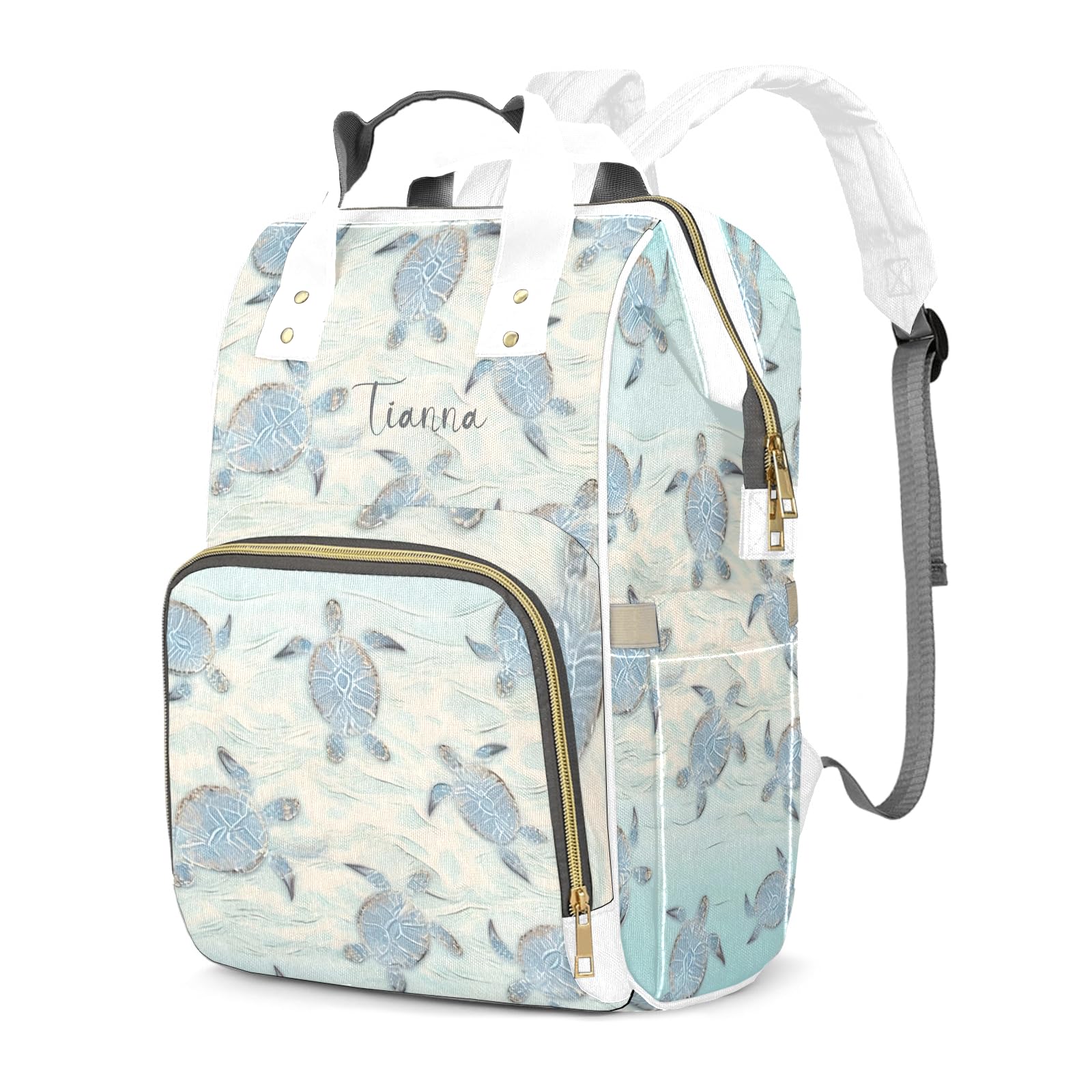 Waterproof Sea Turtle Diaper Backpack - Personalized Baby Bag for Moms, Nursing Tote with Name, Cute Nappy Organizer for Women | Perfect for Travel, Hospital Visits & Daily Baby Care Essentials