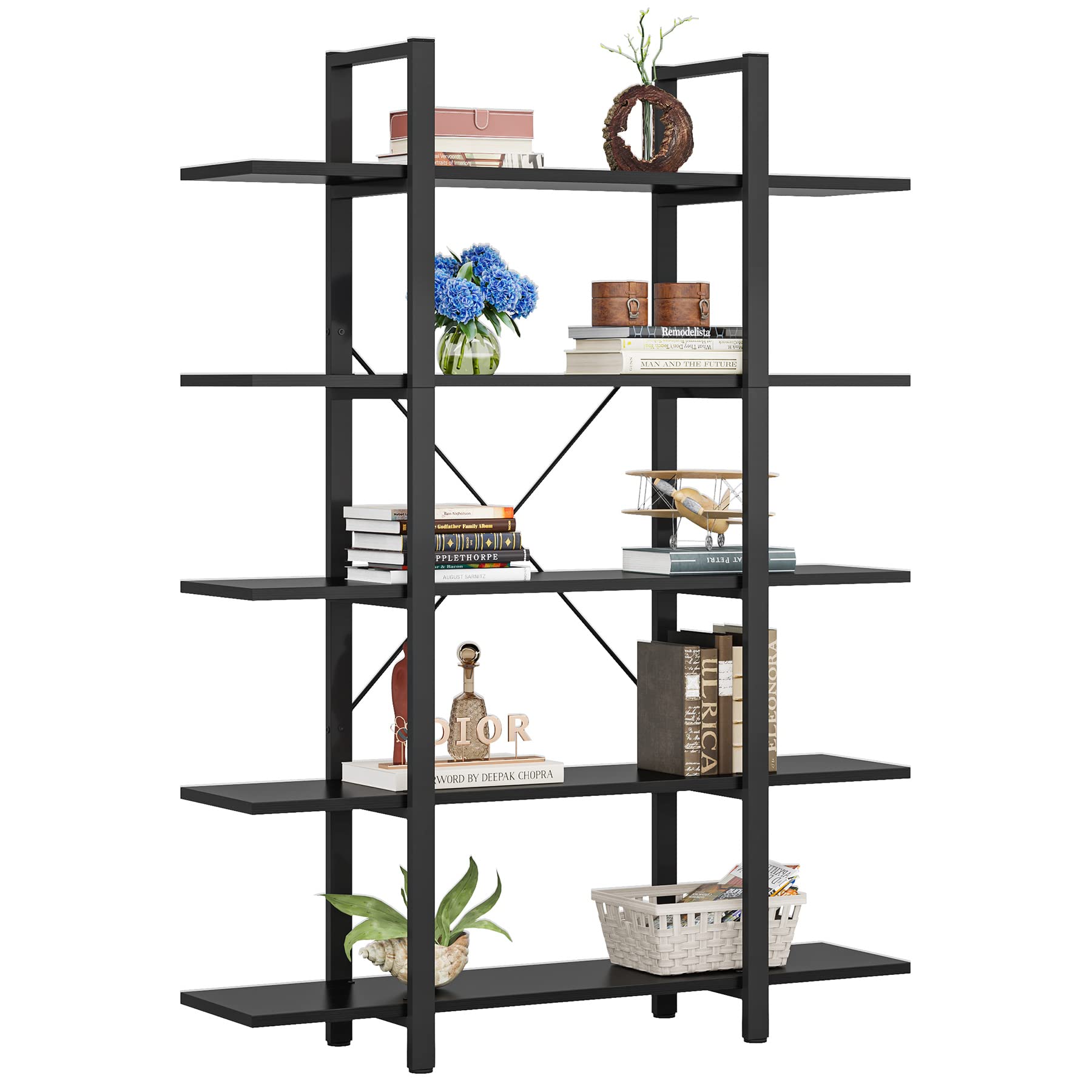 Tribesigns 5-Tier Bookshelf - Vintage Industrial Style Bookcase 72