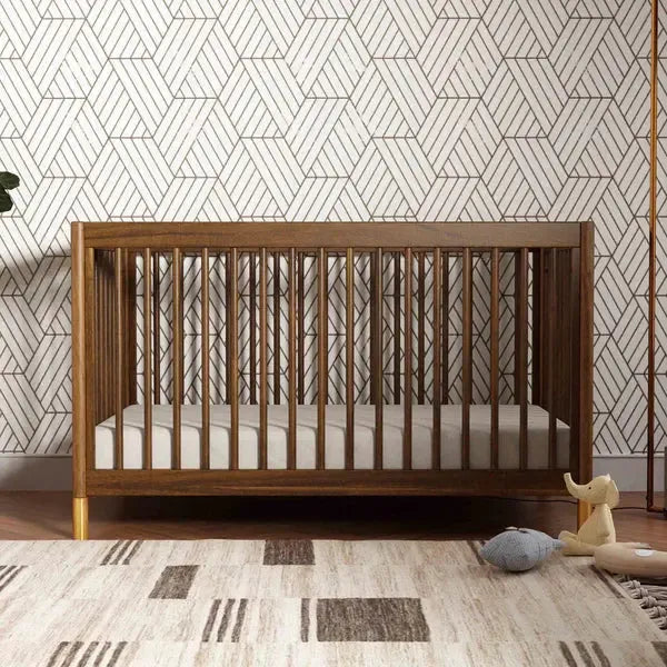 Babyletto Gelato 4-in-1 Convertible Crib in Natural Walnut with Gold Feet – Stylish Nursery Furniture for Newborn to Toddler Bed | Perfect for Modern Baby Rooms & Small Spaces