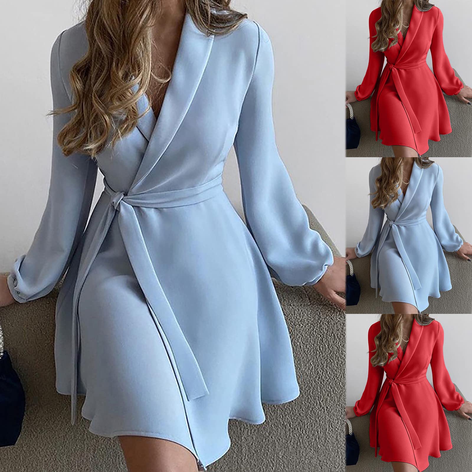 Elegant Women's Tie Waist Wrap Dress - Color Block Midi Swing Dress with Floral/Solid Print Options - Perfect for Office Wear, Cocktail Parties & Summer Vacations