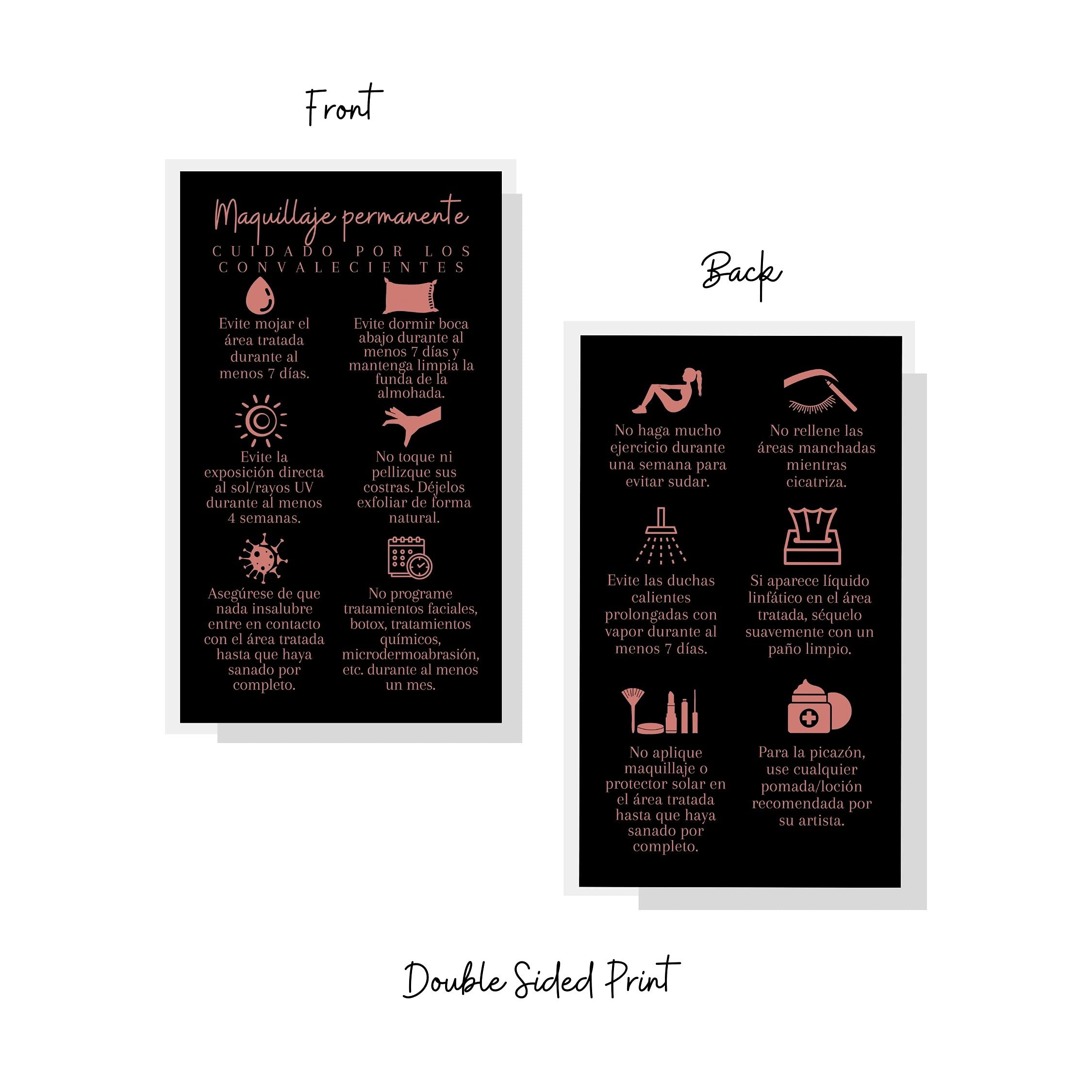 Boutique Marketing LLC Spanish Permanent Makeup Aftercare Wipes | 50 Pack PMU Aftercare Cards (2x3.5 Inch Business Card Size) | Black & White Design | Tattoo Aftercare, Microblading Care, Cosmetic Tattoo Recovery | Perfect for Salons, Tattoo Artists & PMU Professionals
