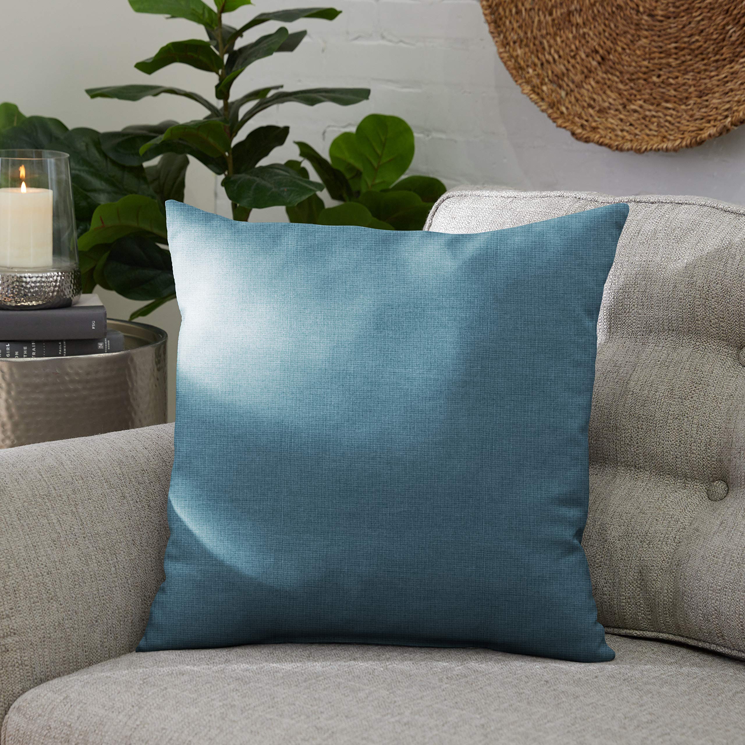 Premium Sunbrella Indoor/Outdoor Square Pillow Set of 2 - Water-Resistant Denim Blue Decorative Throw Pillows for Patio, Poolside & Living Room - Sorra Home Collection