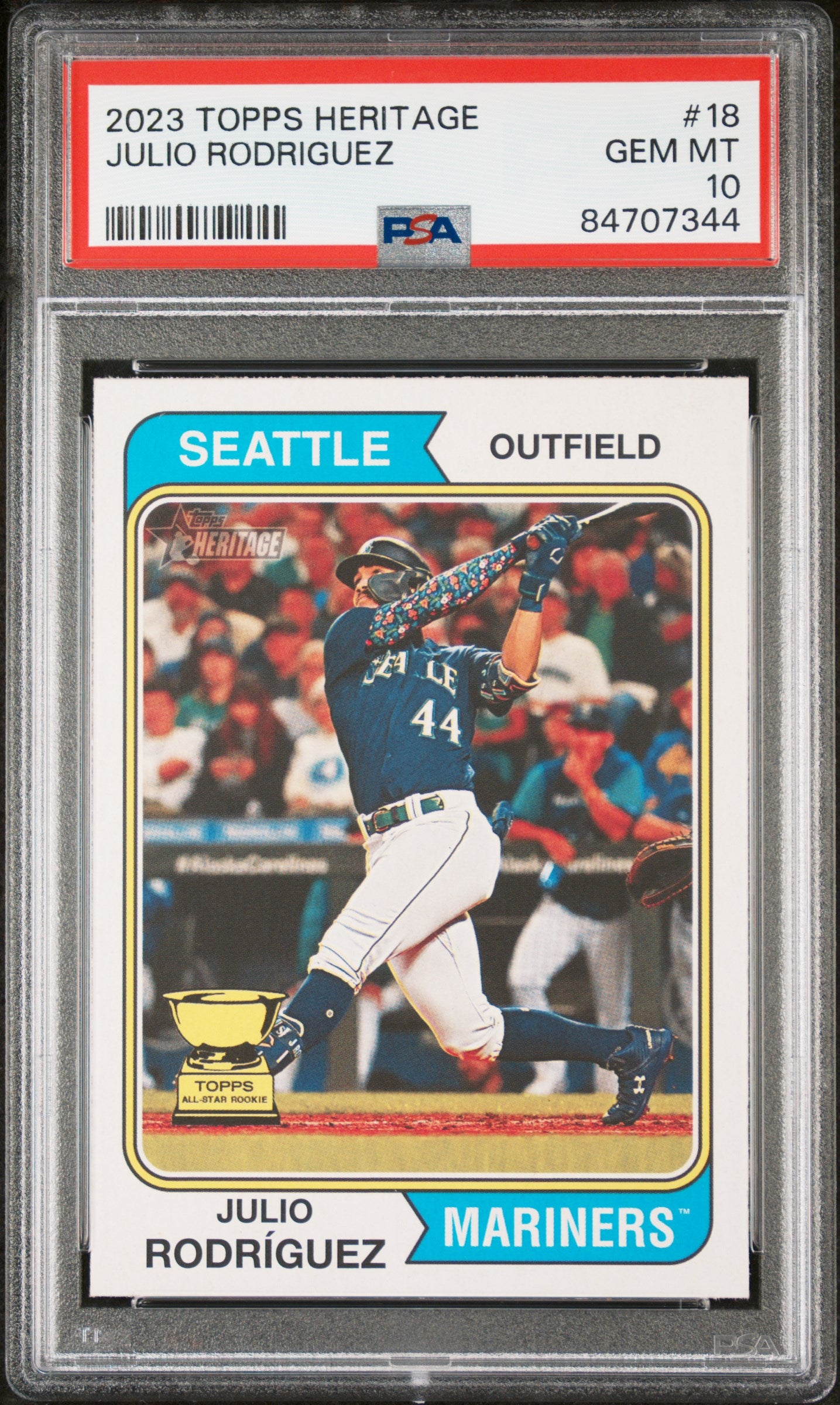 2023 Topps Heritage Julio Rodriguez #18 PSA 10 Gem Mint Baseball Card - Perfect for Collectors & Sports Memorabilia Displays