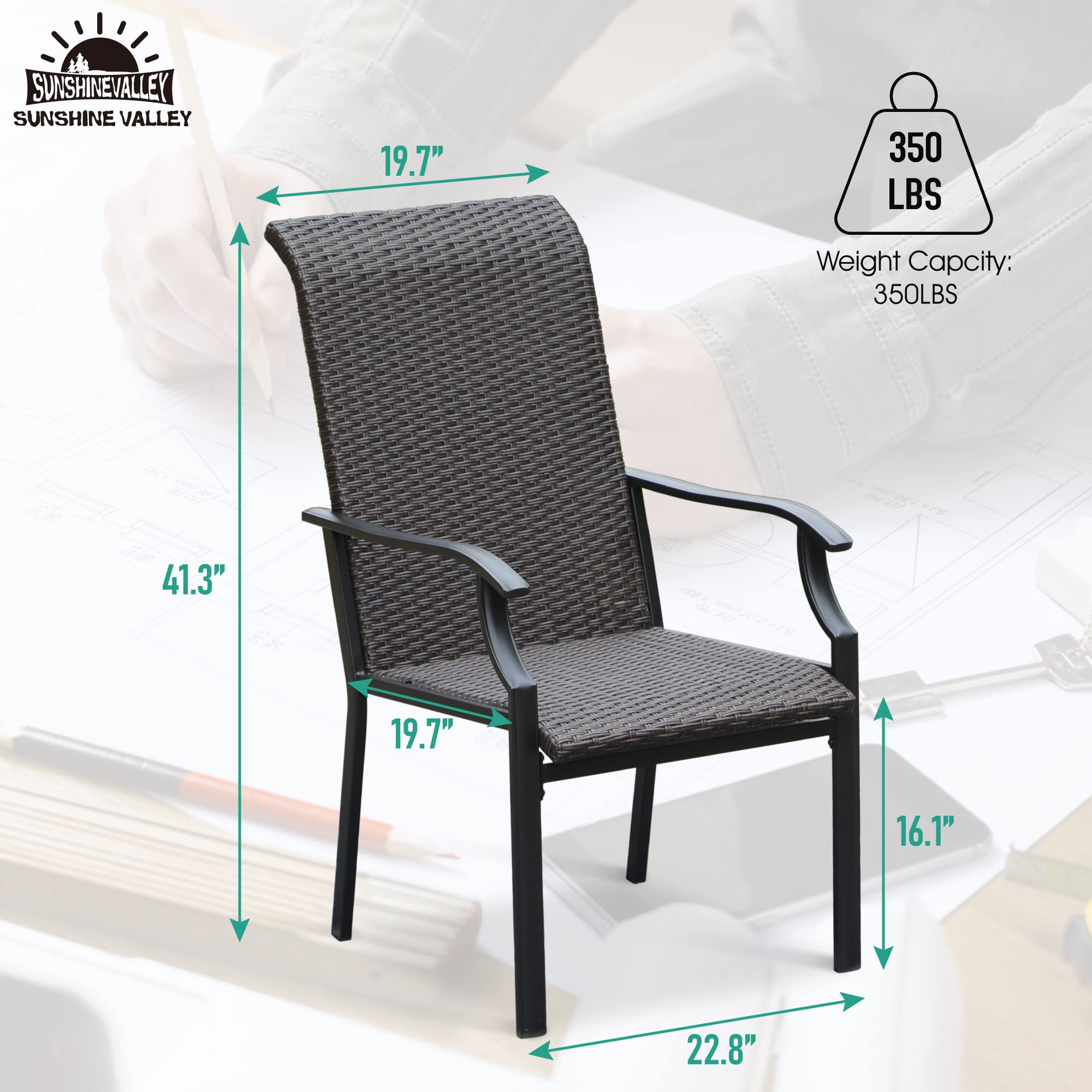 4-Piece Outdoor Wicker Dining Chairs Set - High Back Patio Chairs, Weather-Resistant Rattan Furniture for Garden, Lawn, Backyard, Porch & Deck - Perfect for Alfresco Dining & Outdoor Entertaining