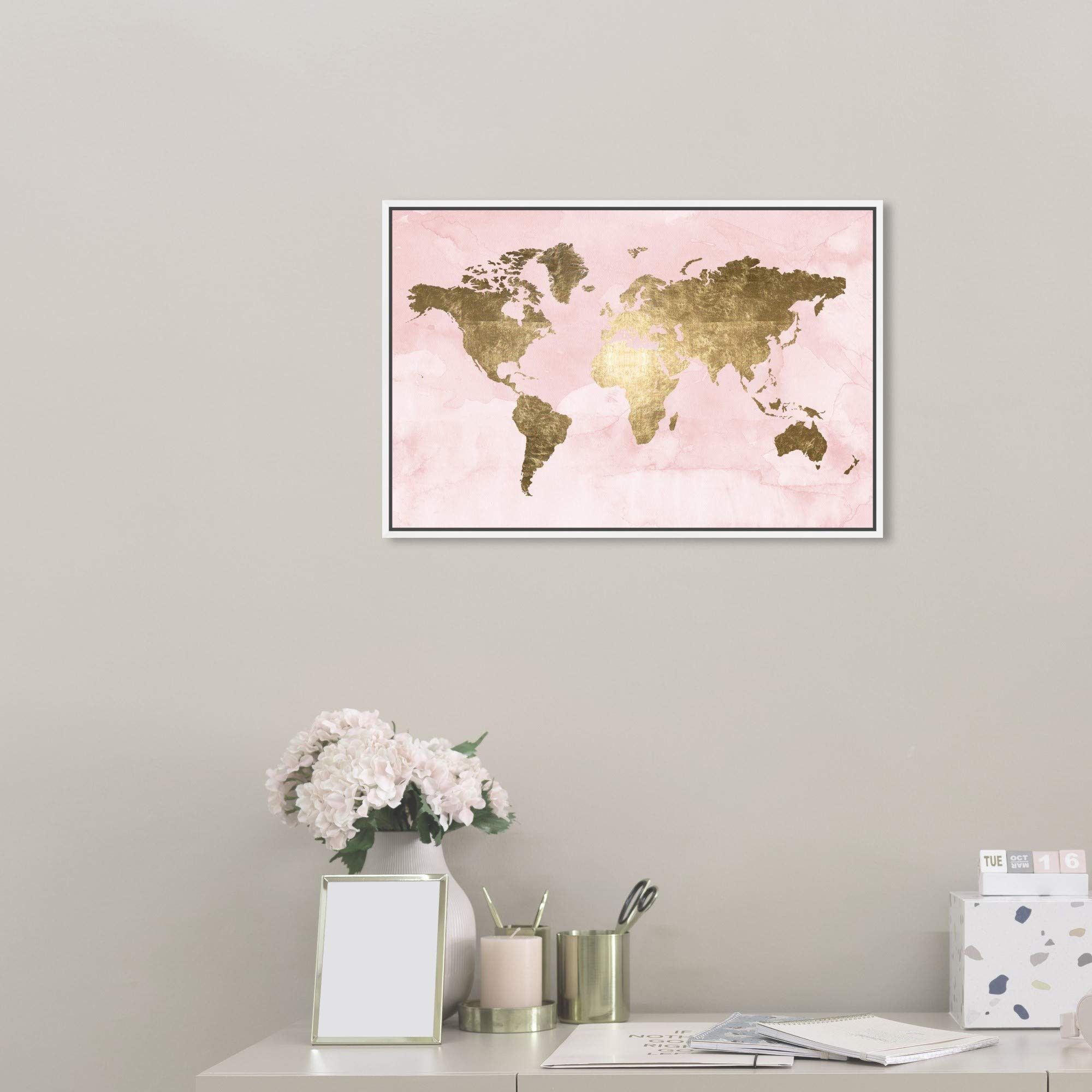 Oliver Gal Artist Co. - 16x24 Inch Blush Mapamundi Canvas Wall Art - Pink World Map Decor for Living Room, Bedroom & Office - Modern Home Decor & Unique Gift Idea