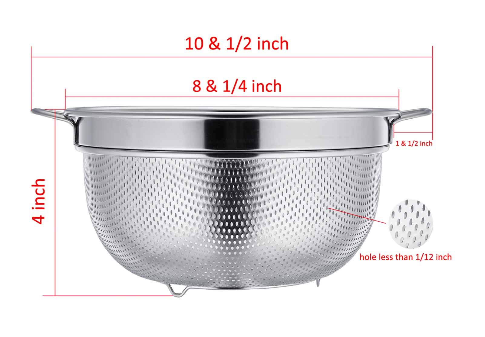 TeamFar 3qt Stainless Steel Colander Strainer with Solid Handle & Elevation Base - Micro-Perforated Design, Dishwasher Safe - Perfect for Pasta, Vegetables & Fruit Washing in Kitchens & Restaurants