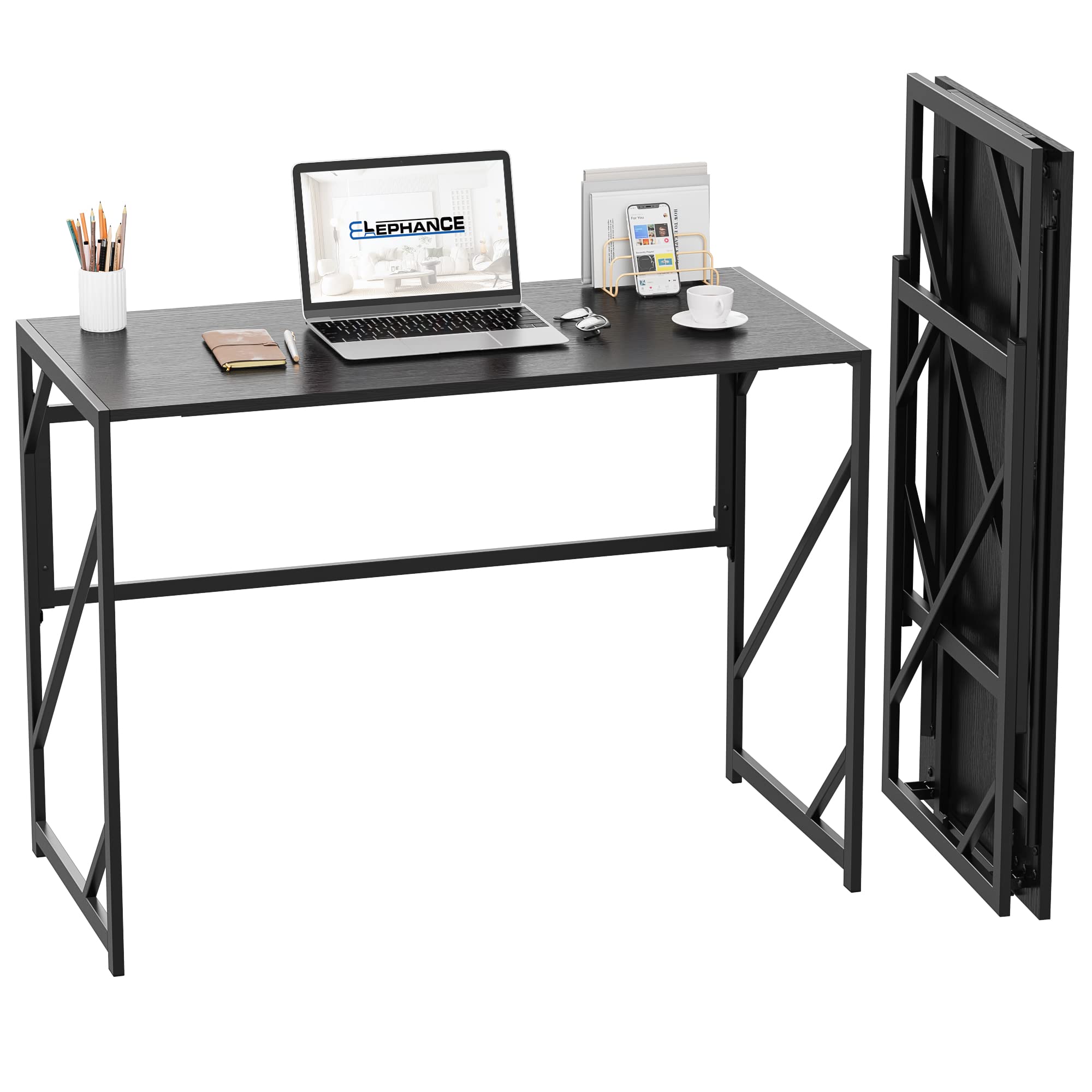 Elephance 40 Inch Folding Computer Desk - No Assembly Needed, Compact Home Office Desk for Small Spaces, Study Writing Table, Portable Gaming Desk - Perfect for Apartments, Dorms & Workspaces