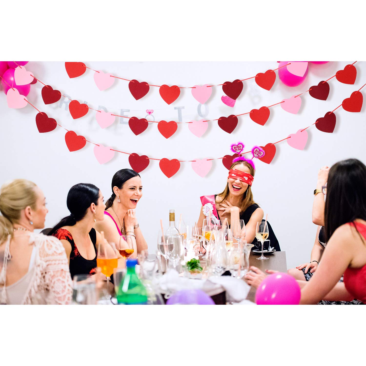 Tatuo Valentine's Day Heart Garland Decorations - Felt Heart Banner for Valentine's Day, Weddings, Birthdays & Parties (4-Pack) - Perfect for Home, Office & Holiday Decor