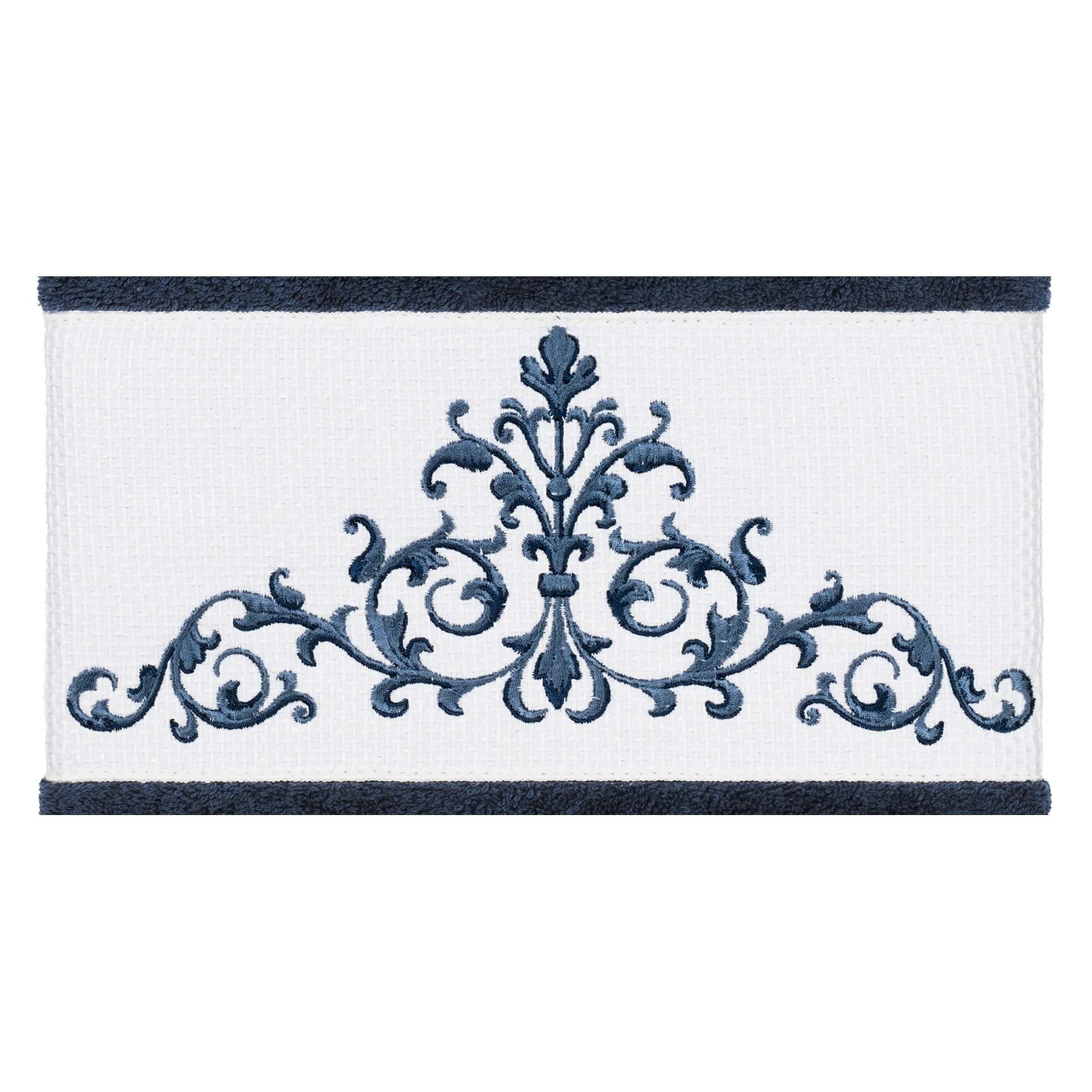 Premium Midnight Blue Turkish Cotton Bath Towels Set of 2 - Luxurious Scrollwork Embroidery for Spa, Bath & Guest Use - Ultra Soft & Absorbent