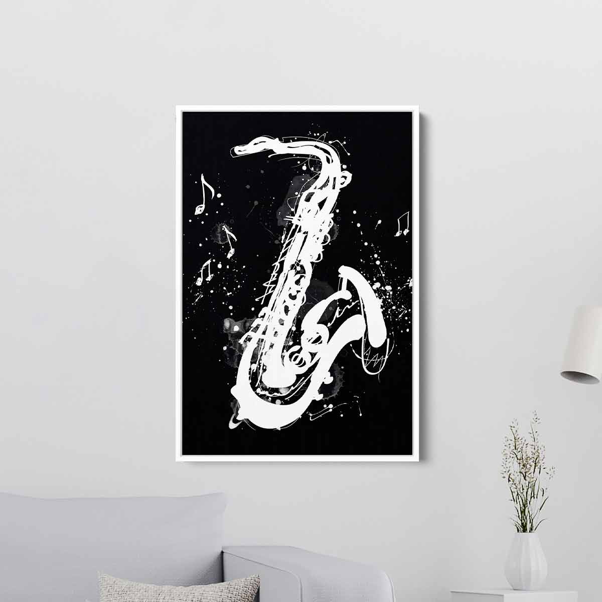 Black Saxophone Wall Art Canvas Print - Elegant Jazz Decor for Living Room, Bedroom & Office - Perfect Gift for Music Lovers