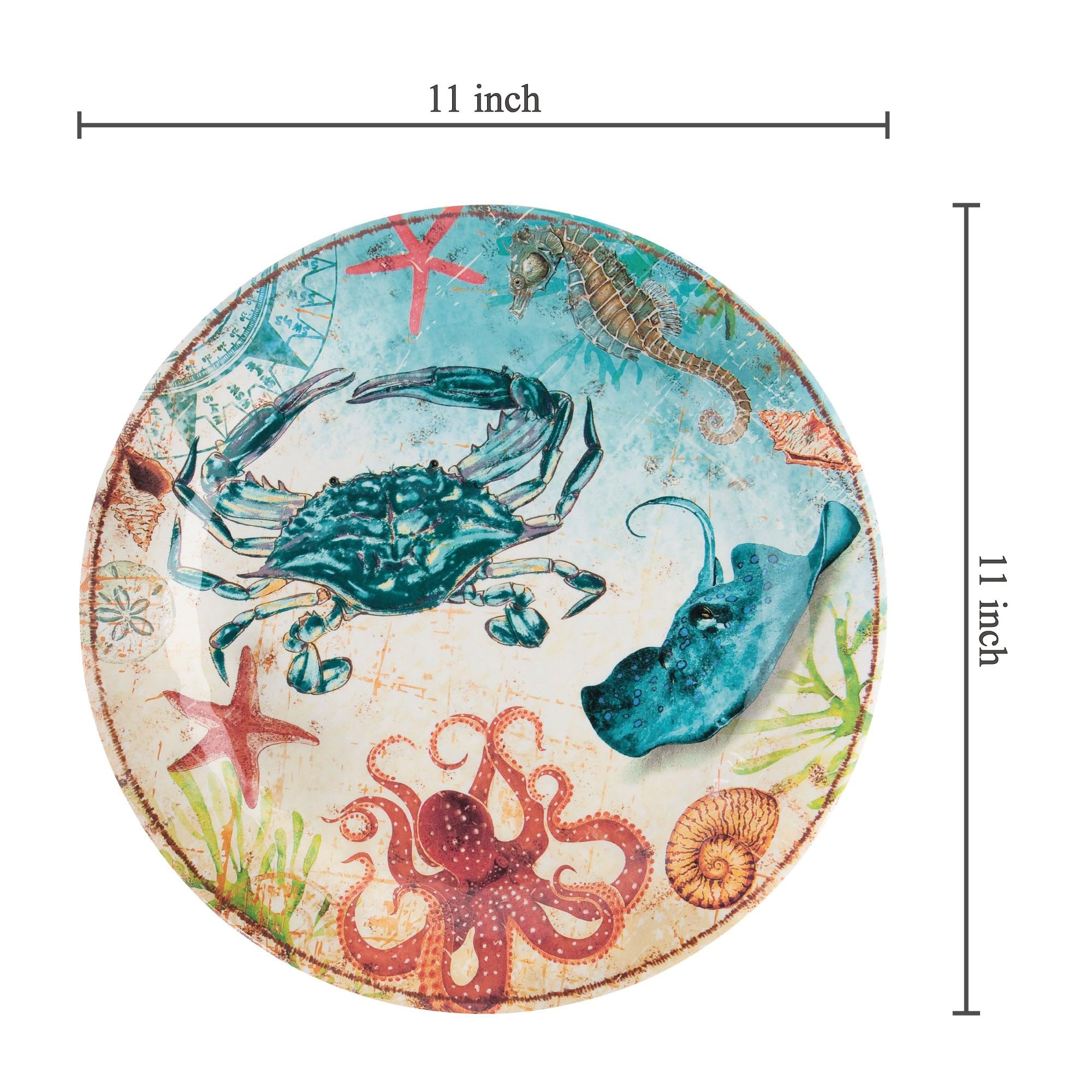 UPware 6-Pack BPA-Free Melamine Dinner Plates, 11 Inch - Dishwasher Safe for Pasta, Salad & Main Course (Crab)