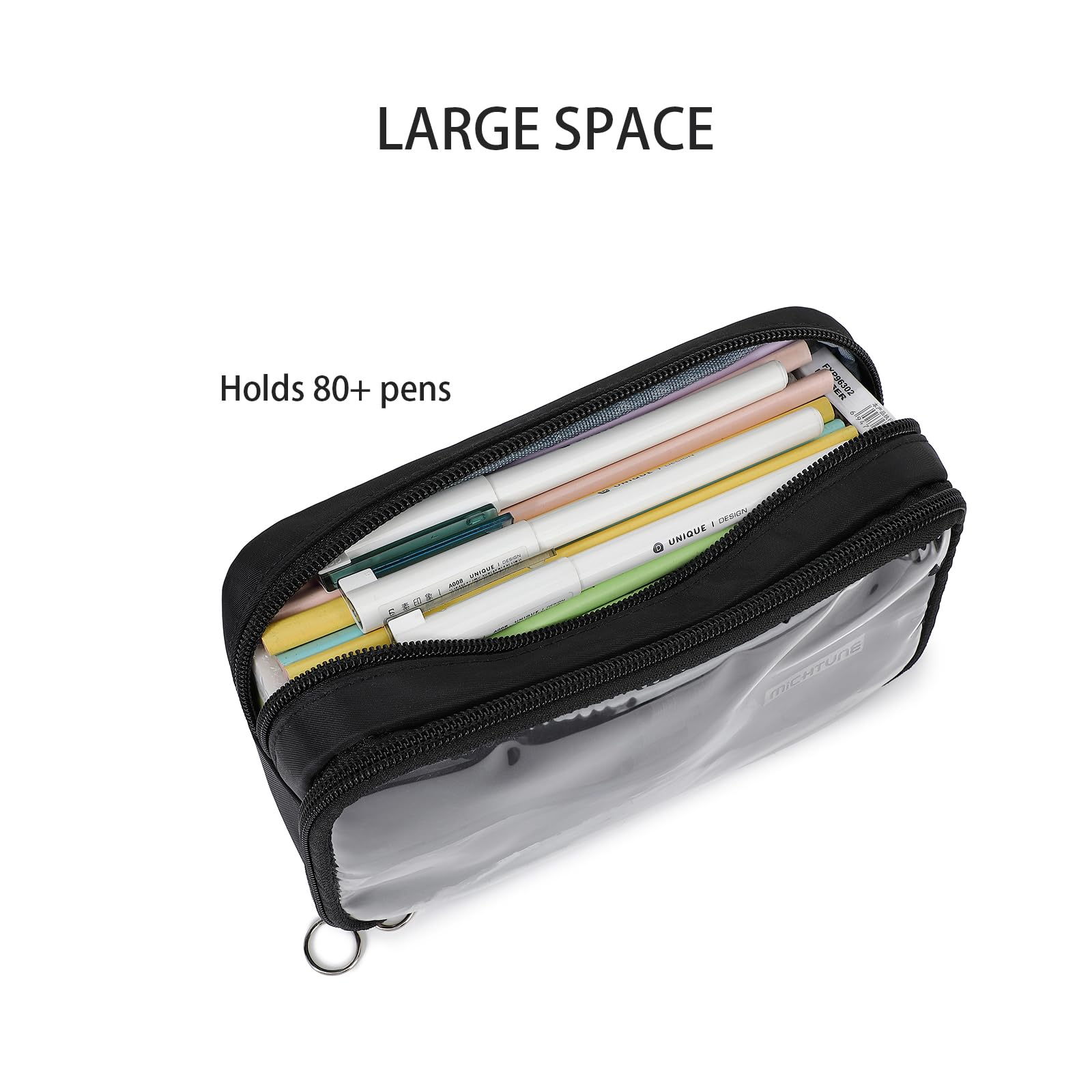 Large Capacity Zipper Pencil Case - Multi-Slot Transparent Pen Pouch for School, Office & Travel - Durable Stationery Organizer for Pens, Makeup & Essentials
