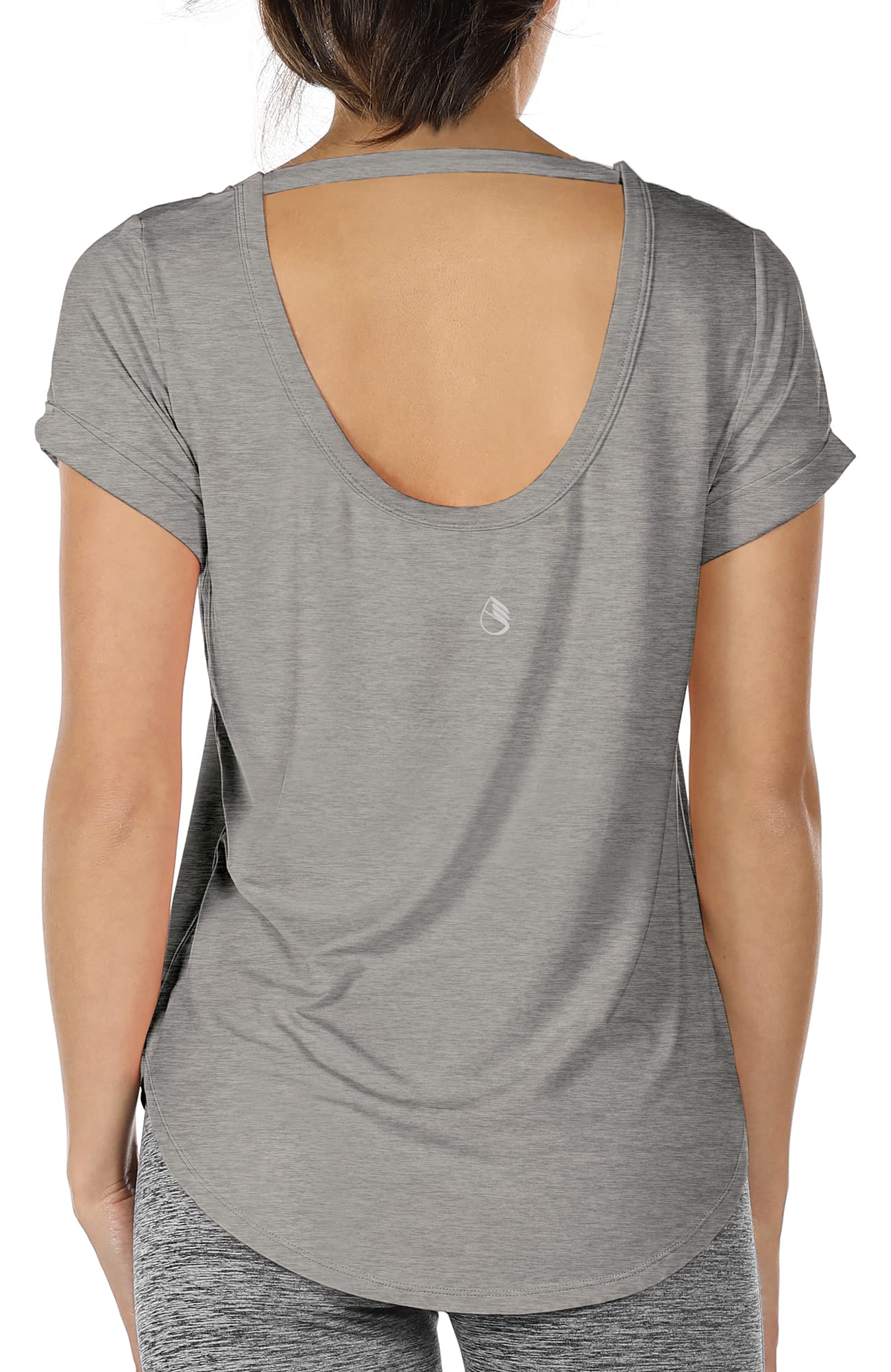 Icyzone Women's Open Back Yoga Shirts - Breathable Workout Tops, Athletic Short Sleeve Running T-Shirts with Loose Fit for Yoga, Gym & Outdoor Activities