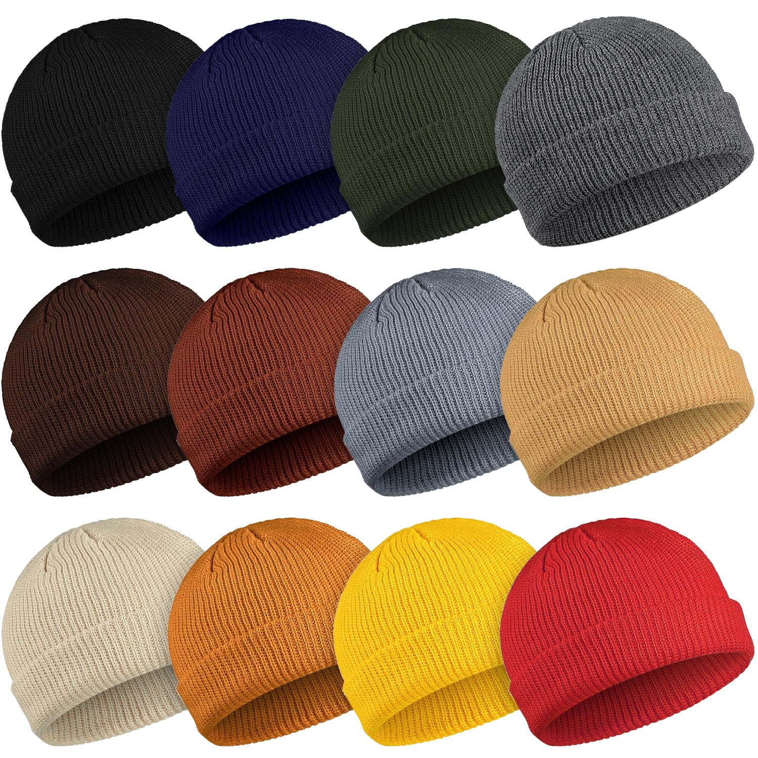 Geyoga 12 Pack Unisex Fisherman Beanie Hats - Warm Knit Skull Cap with Roll-Up Cuff for Men & Women - Perfect for Winter Outdoor Activities, Fishing, Hiking and Casual Wear