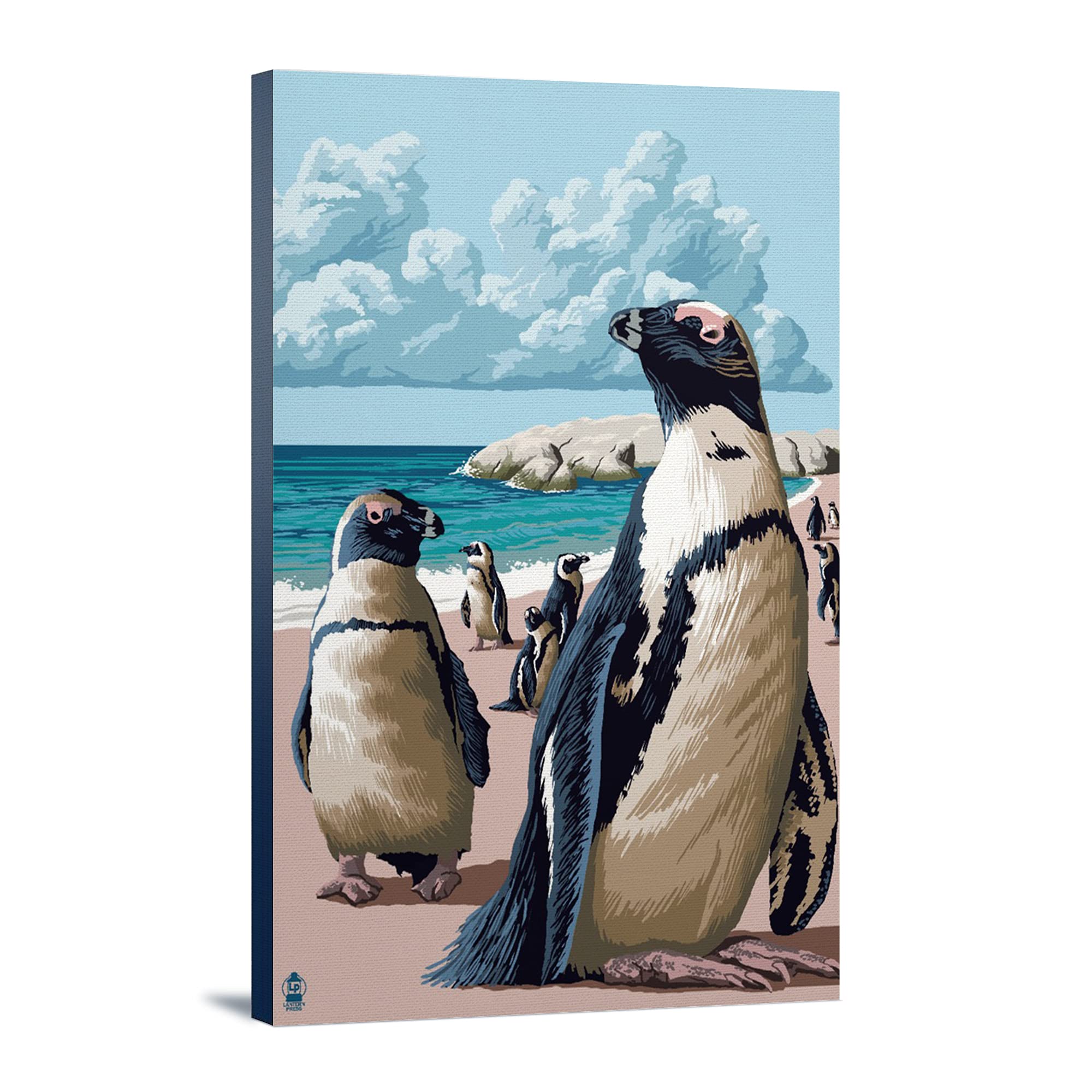 Lantern Press Black Footed Penguins Wall Art - 16x24 Wrapped Canvas Print - Modern Home & Office Decor - Perfect for Living Room, Bedroom, or Nursery