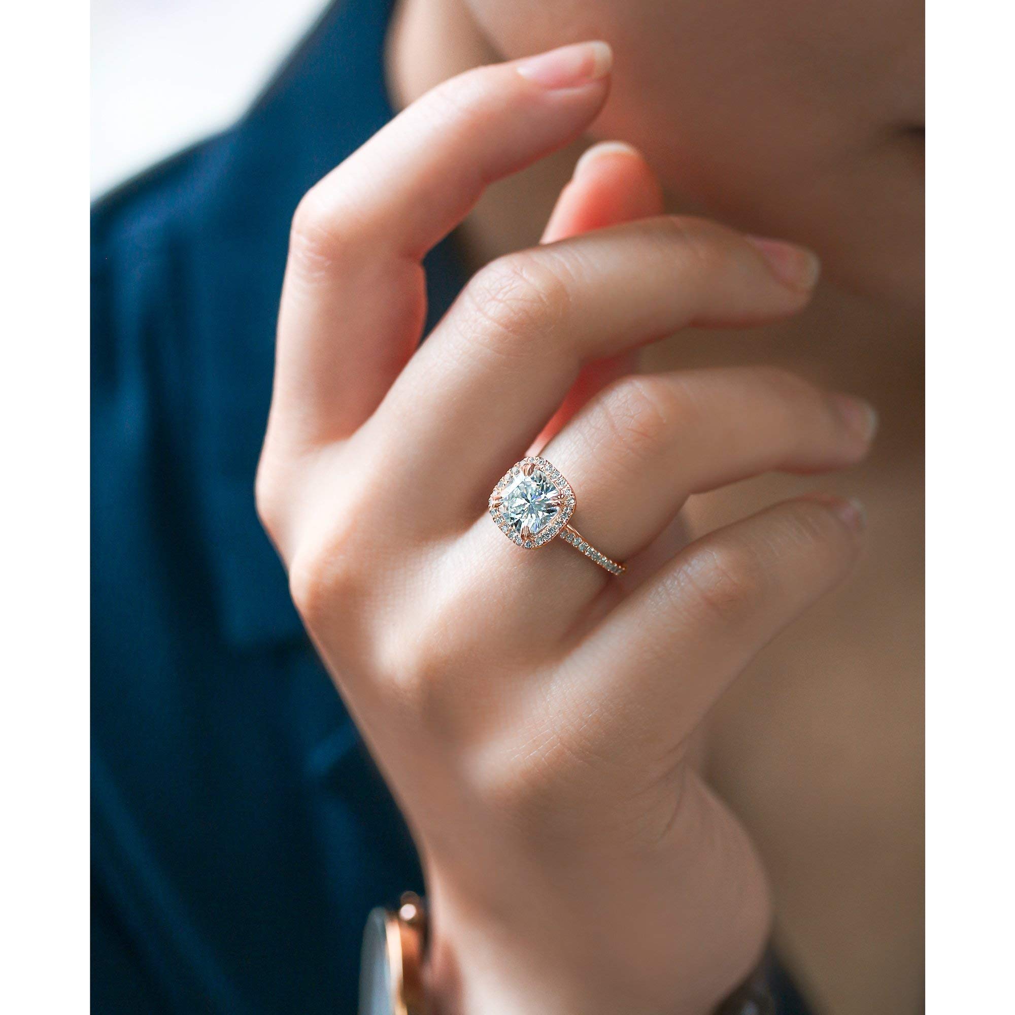 Kobelli 2 Carat Cushion Cut Moissanite & Lab Diamond Halo Engagement Ring for Women - Perfect for Proposals, Weddings & Anniversary Gifts